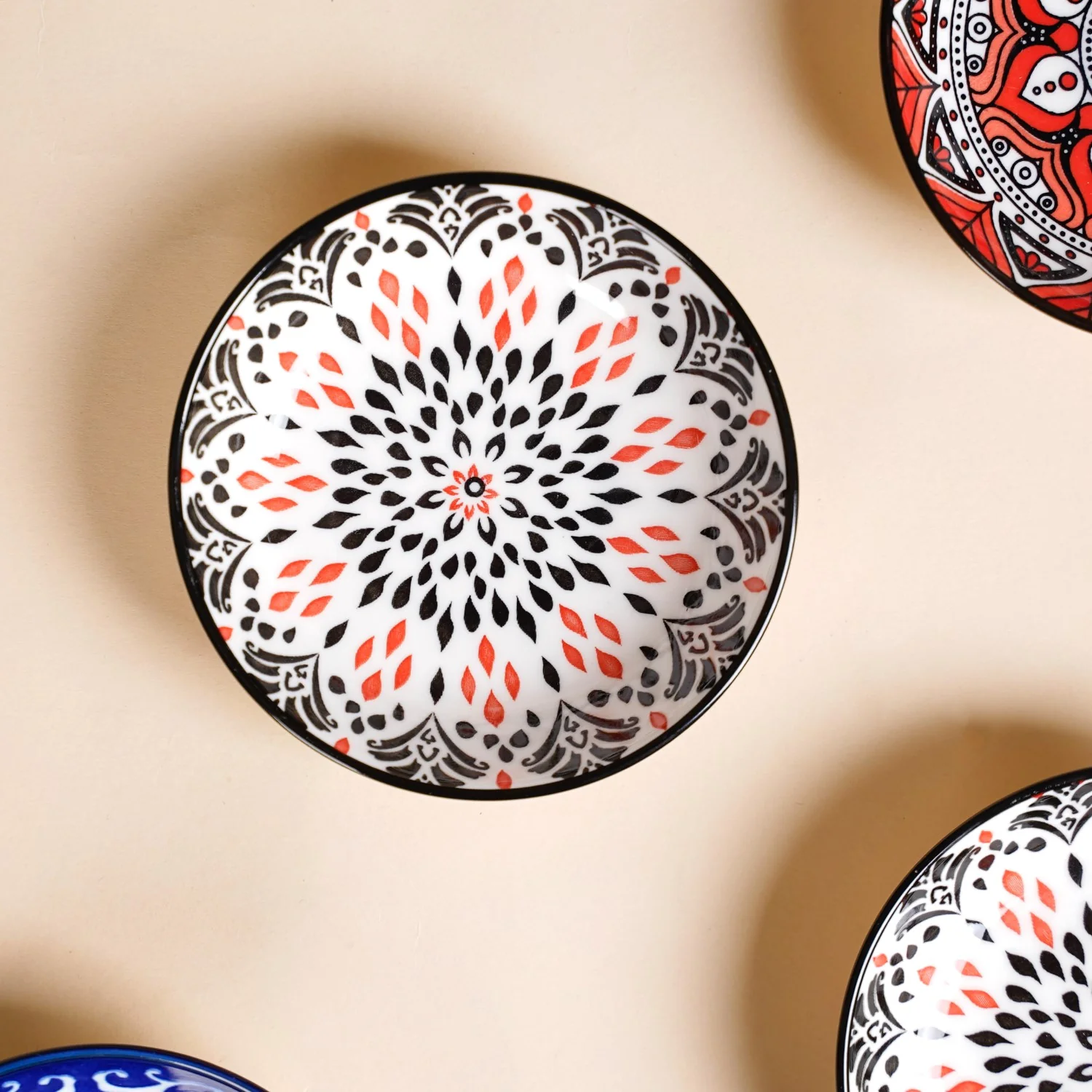 Set Of 8 Floral Mandala Small Ceramic Bowls 70ml - Image 7