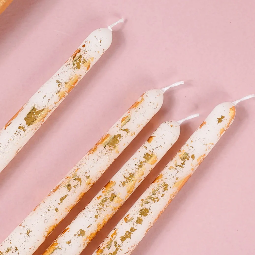 Set Of 8 Taper Candles With Gold Foil White - Image 7