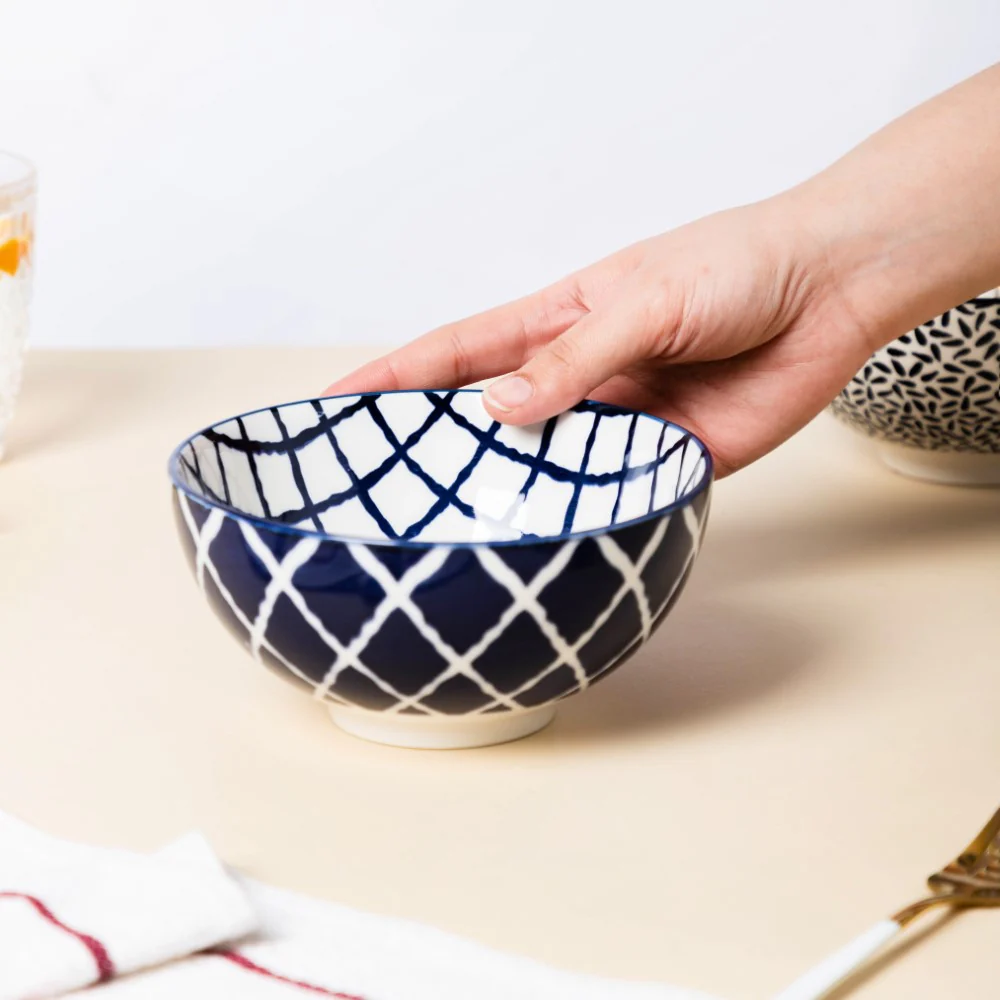 Shibori Chequered Soup Bowl 400ml Set Of 2 - Image 2