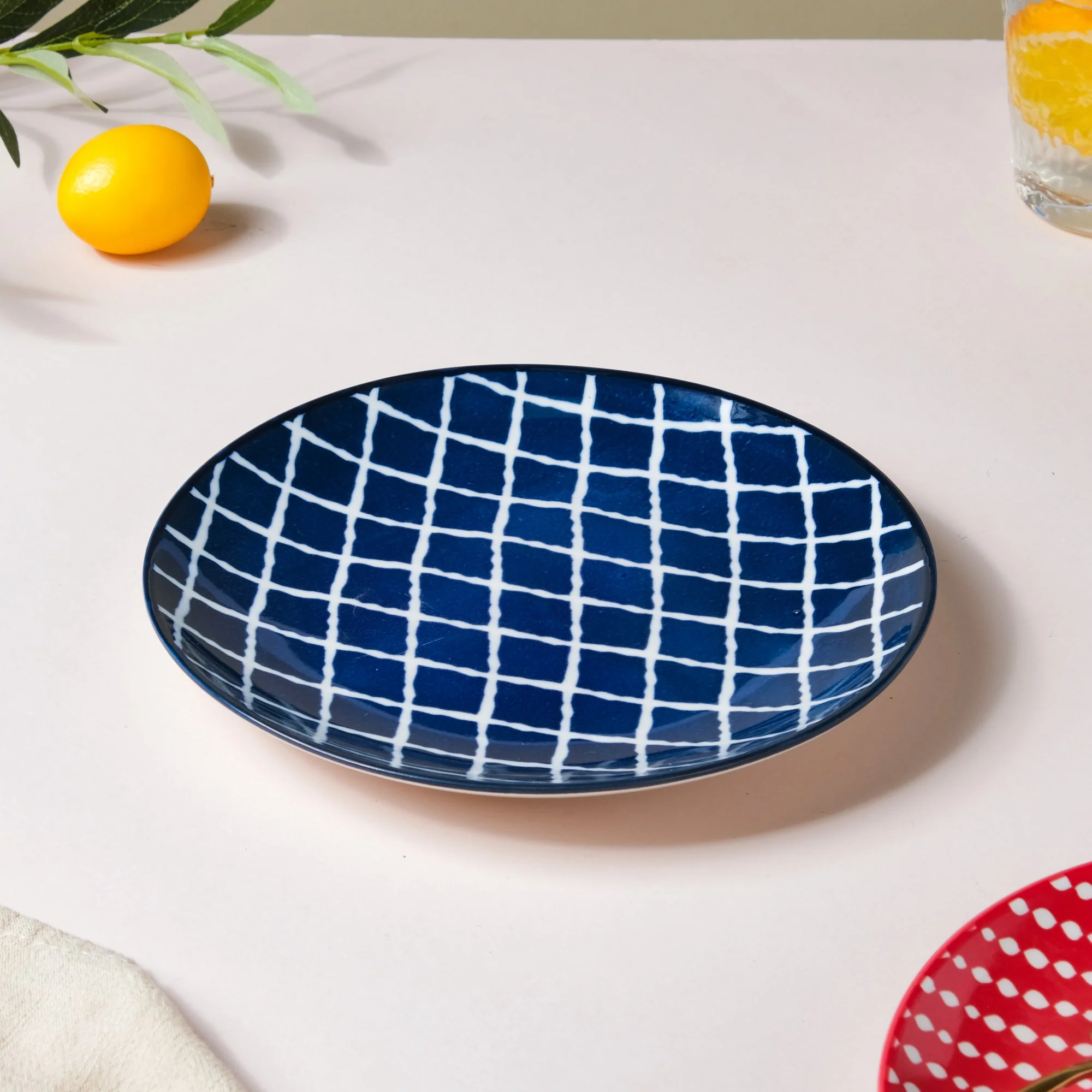 Shibori Chequered Starter Plate Blue 7.5 Inch Set Of 2 - Image 7