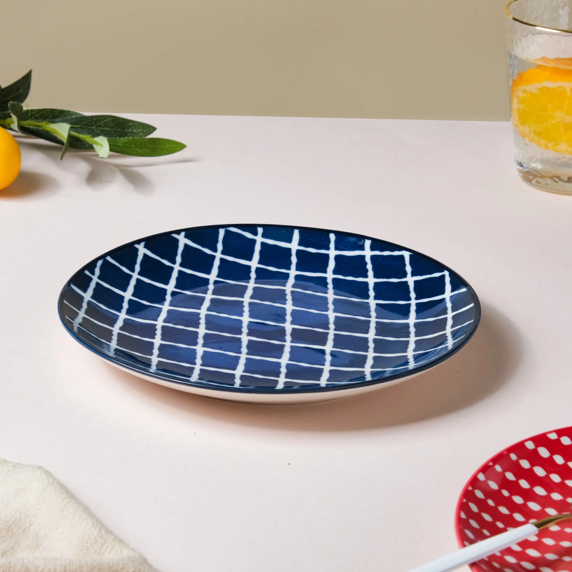 Shibori Chequered Starter Plate Blue 7.5 Inch Set Of 2 - Image 9