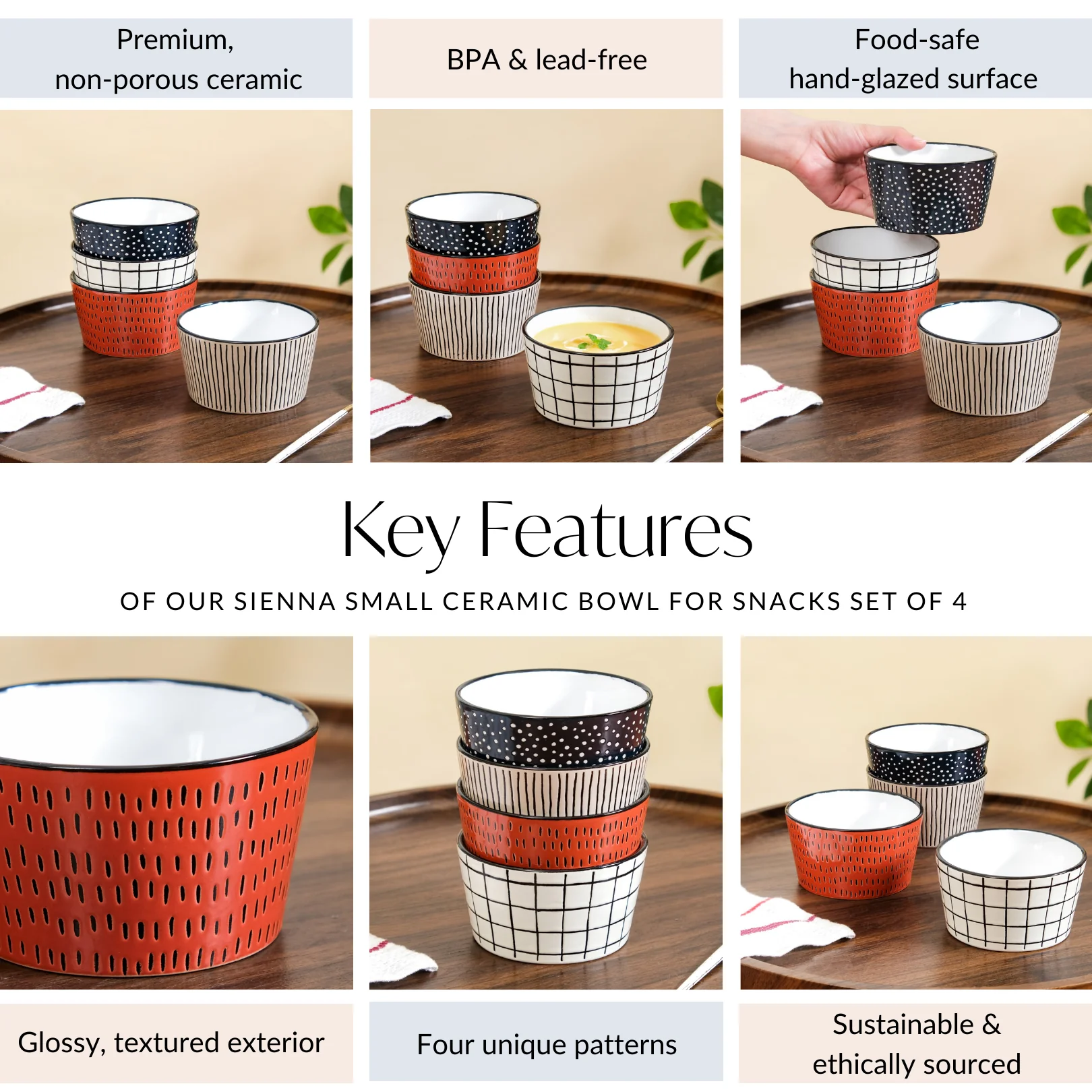 Sienna Ceramic Bowl For Snacks Set Of 4 400ml - Image 5