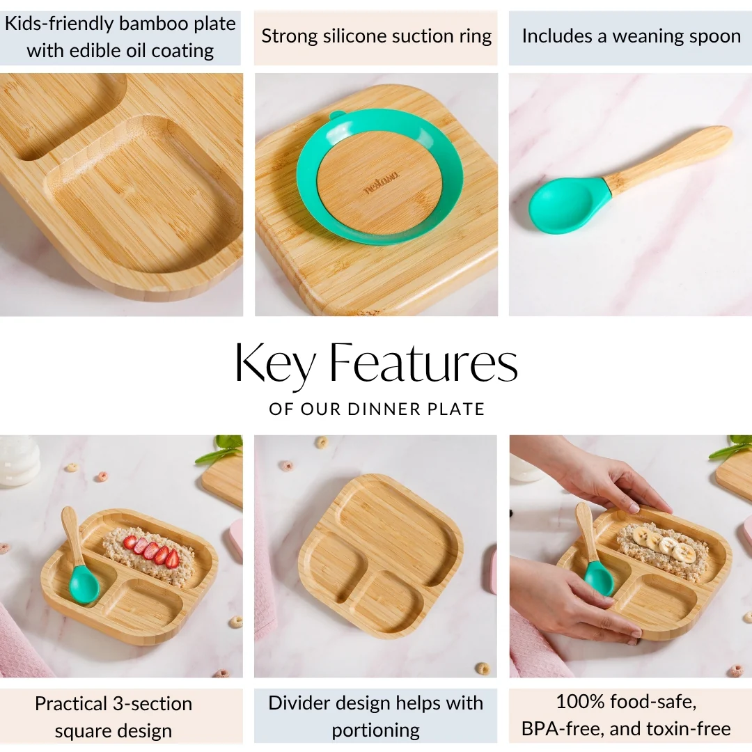 Silicone Suction Base Wooden Plate For Kids With Spoon - Image 5