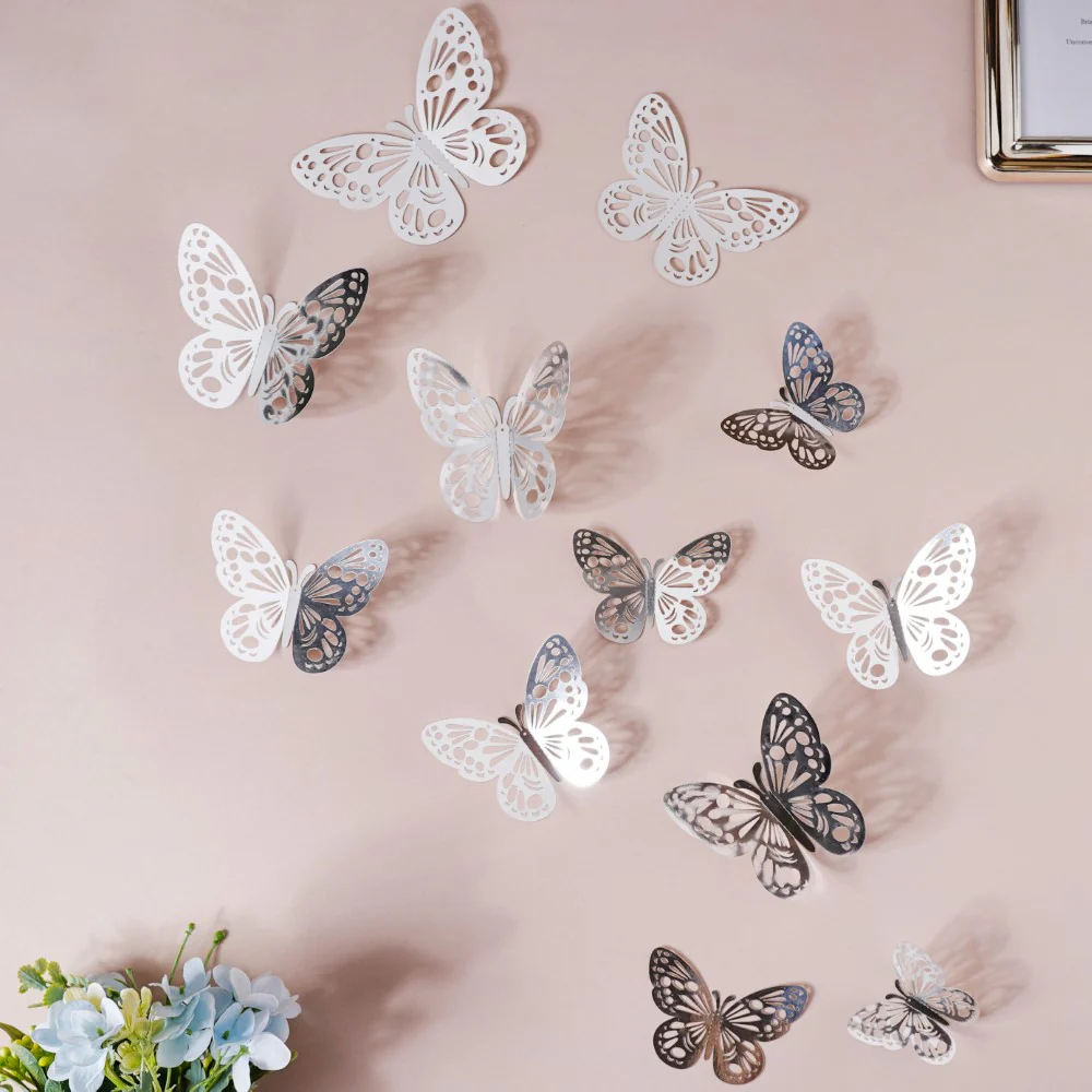 Silver Butterfly 3D Wall Stickers Set Of 12 - Image 4