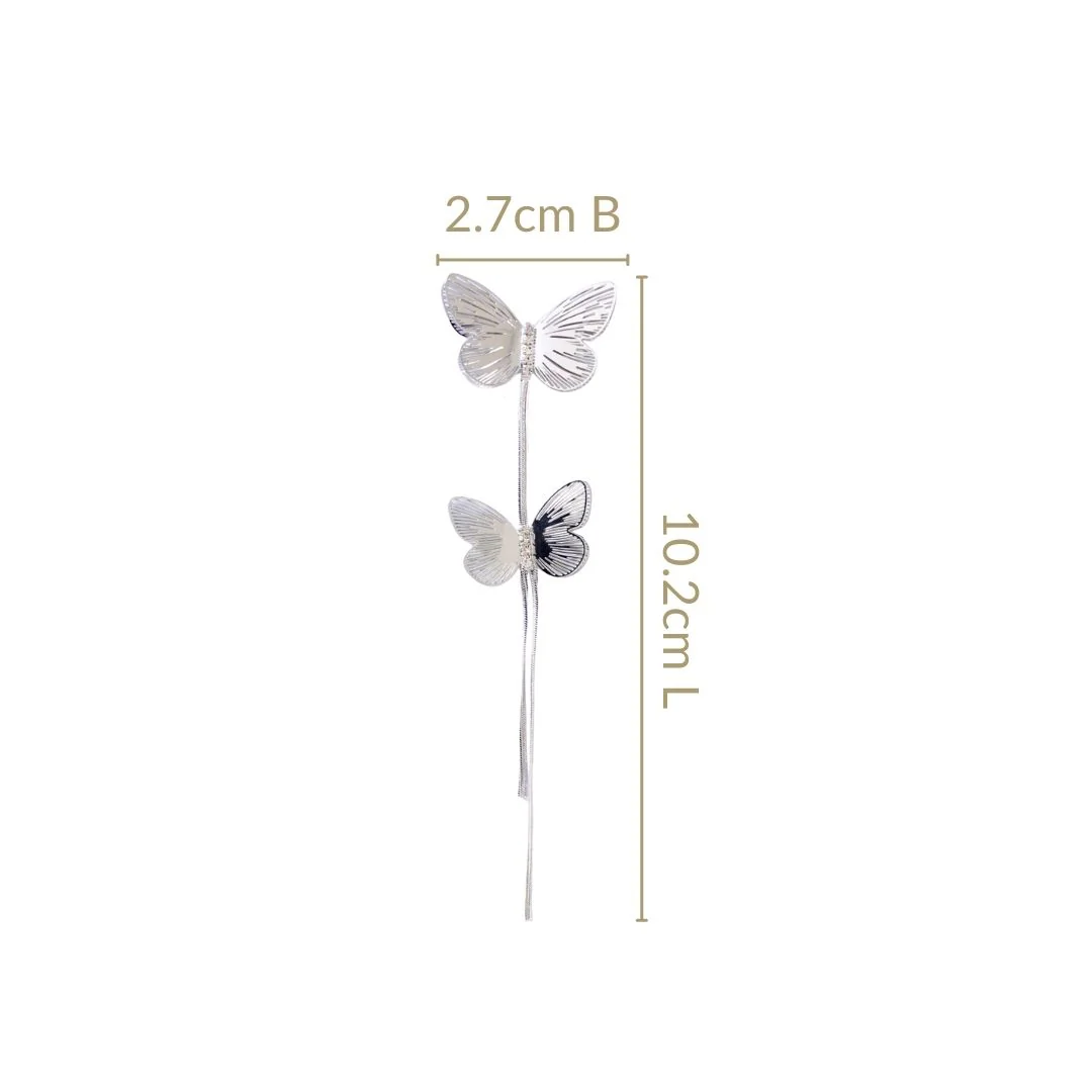 Silver Butterfly Tassel Earrings - Image 3
