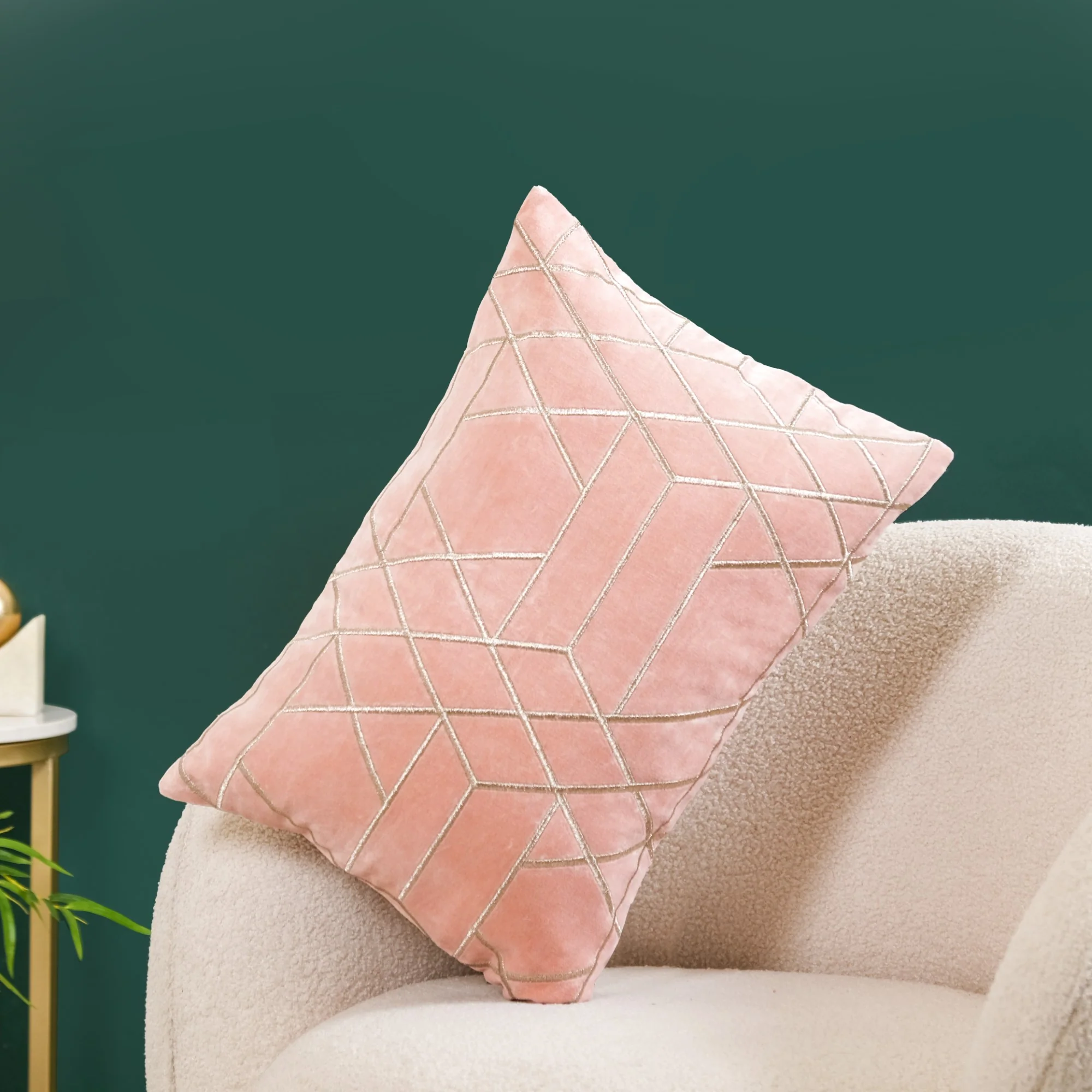 Silver Embroidered Geometric Cushion Cover 50x35 cm - Image 2