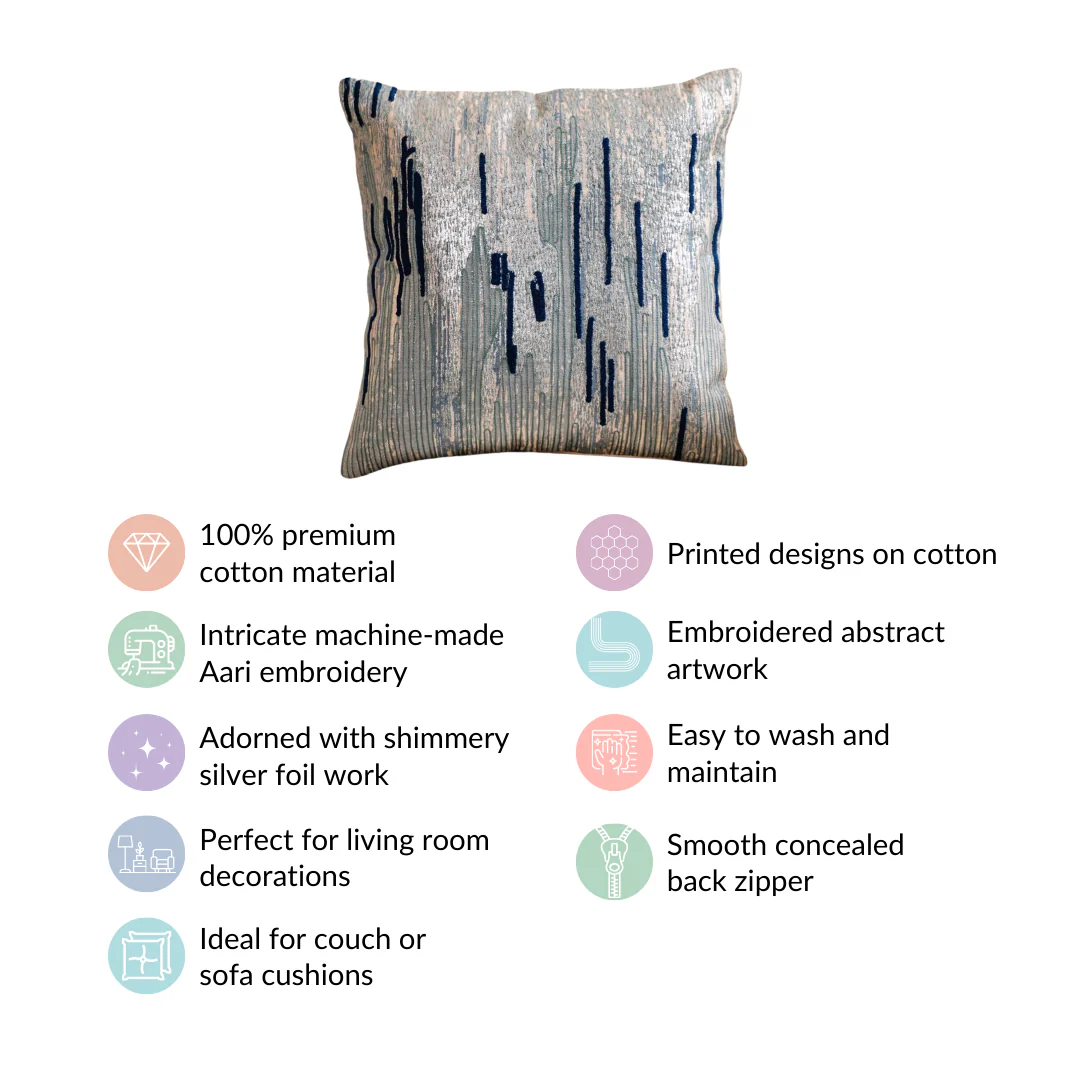 Silver Foil Abstract Embroidered Cushion Cover 16x16 Inch - Image 4