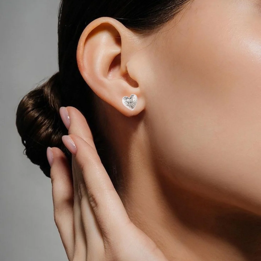 Silver Heart Textured Studs - Image 2