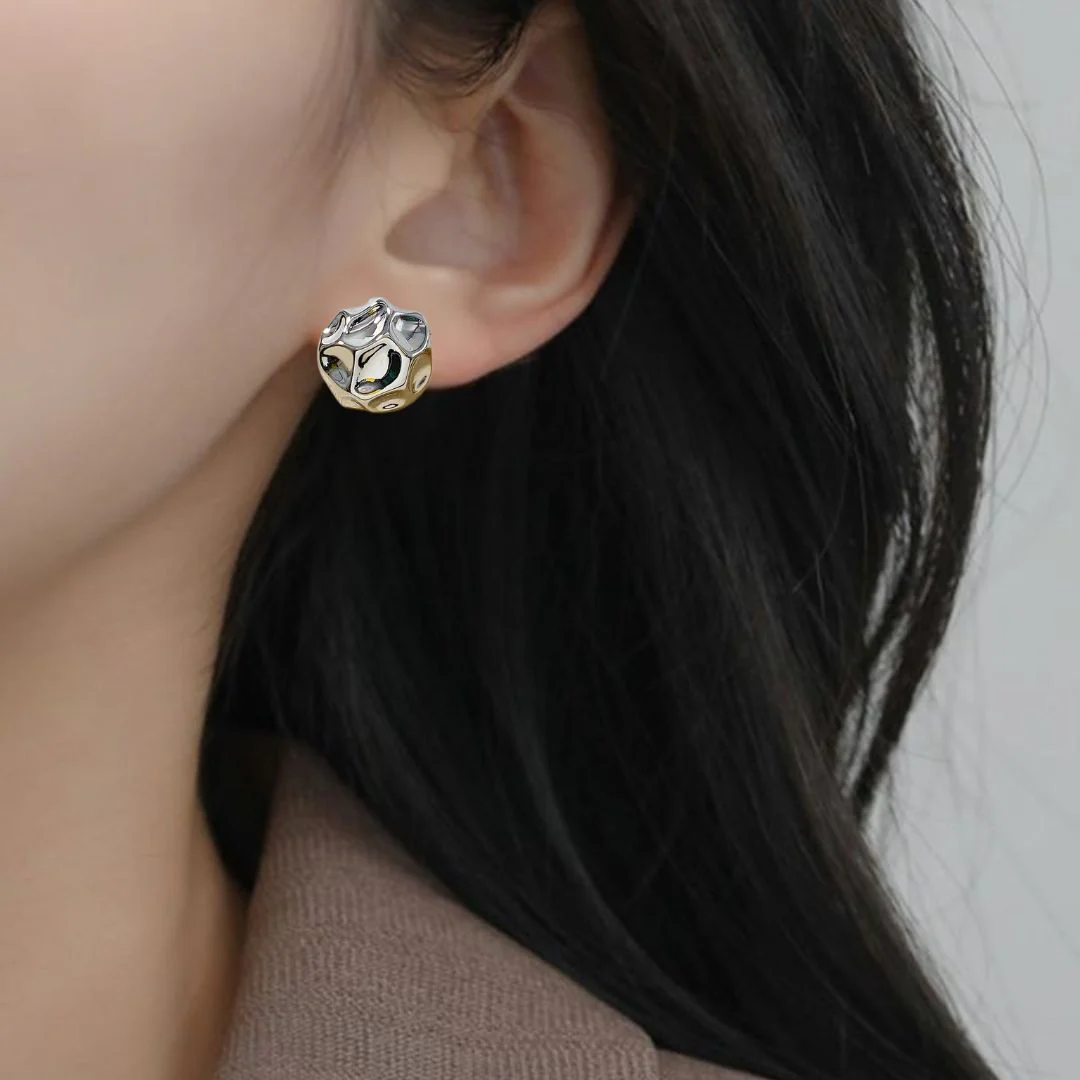 Silver Meteor Dented Stud Earrings - Image 5