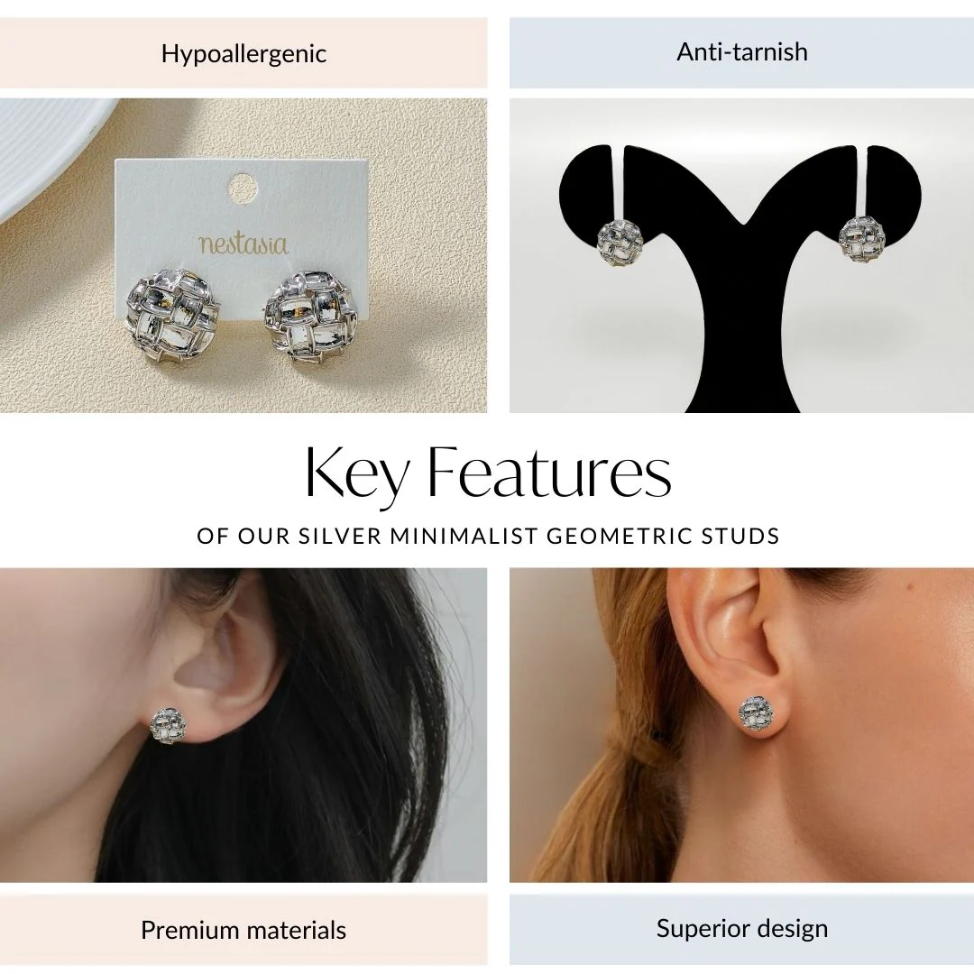 Silver Minimalist Geometric Studs - Image 4