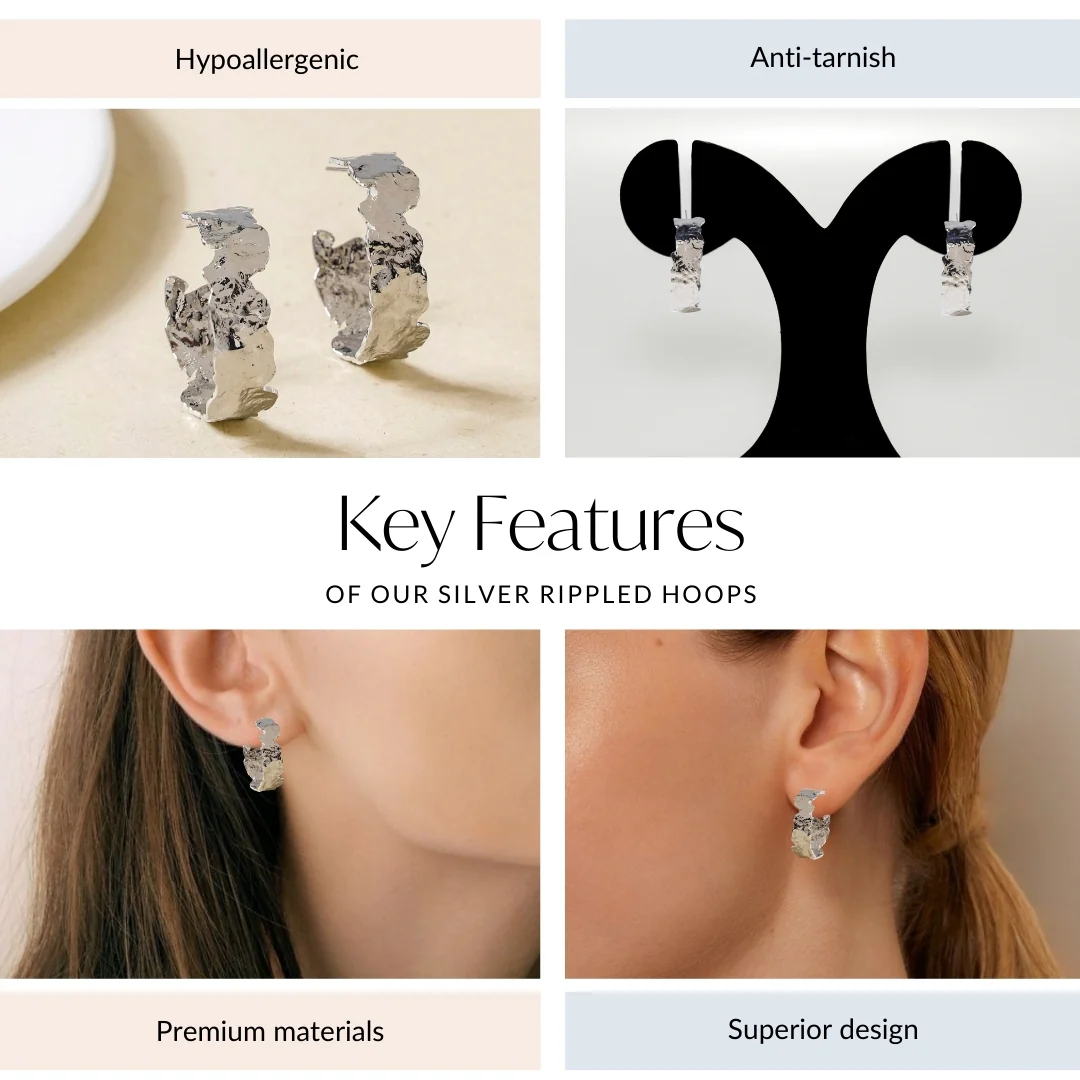 Silver Rippled Hoops - Image 4