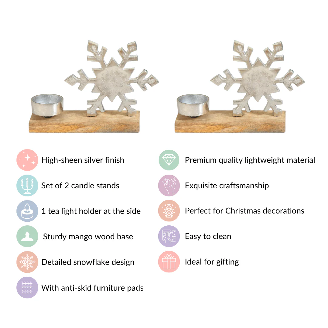 Silver Snowflake Decor Tea Light Holder Set Of 2 - Image 4