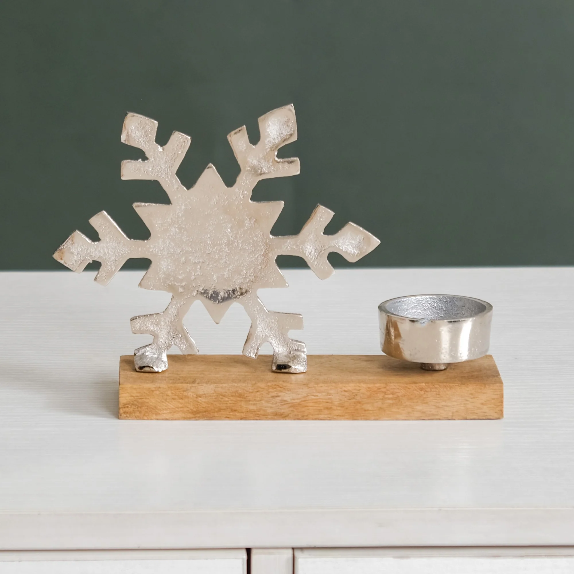 Silver Snowflake Decor Tea Light Holder Set Of 2 - Image 6