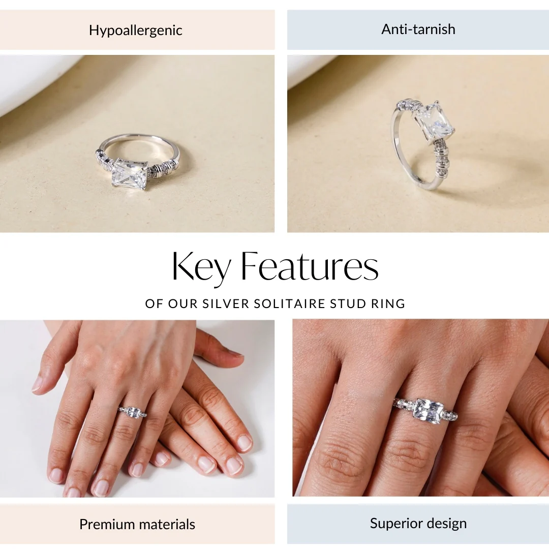 Silver Solitaire Stud Ring - Image 4