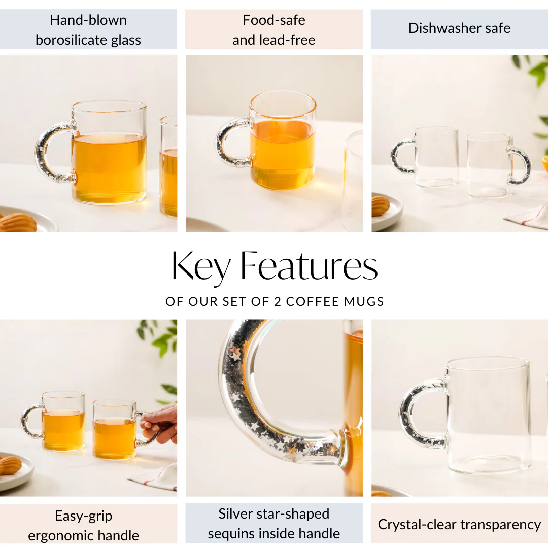 Silver Sparkle Glass Coffee Cup Set Of 2 425ml - Image 5