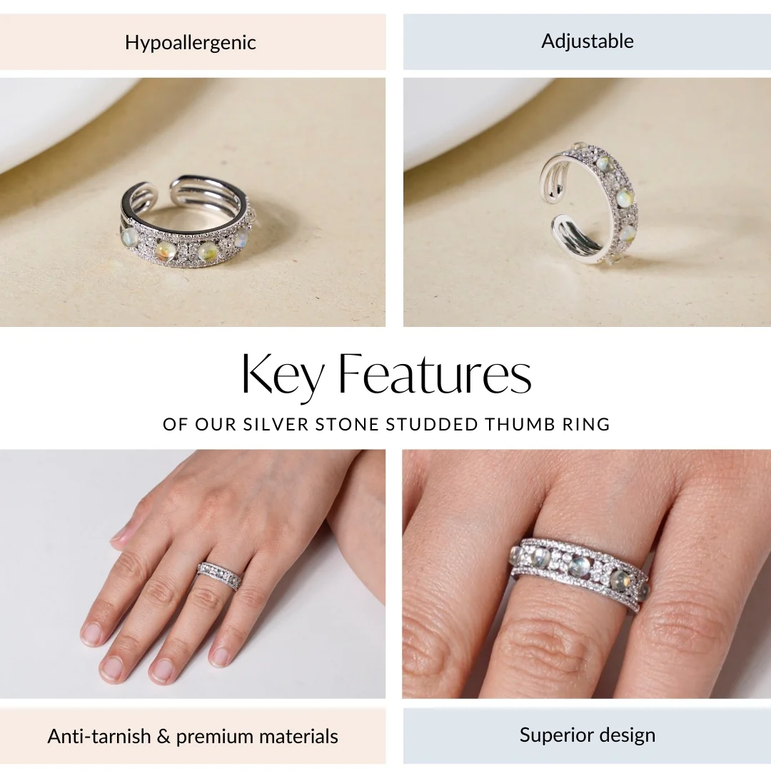Silver Stone Studded Thumb Ring - Image 4