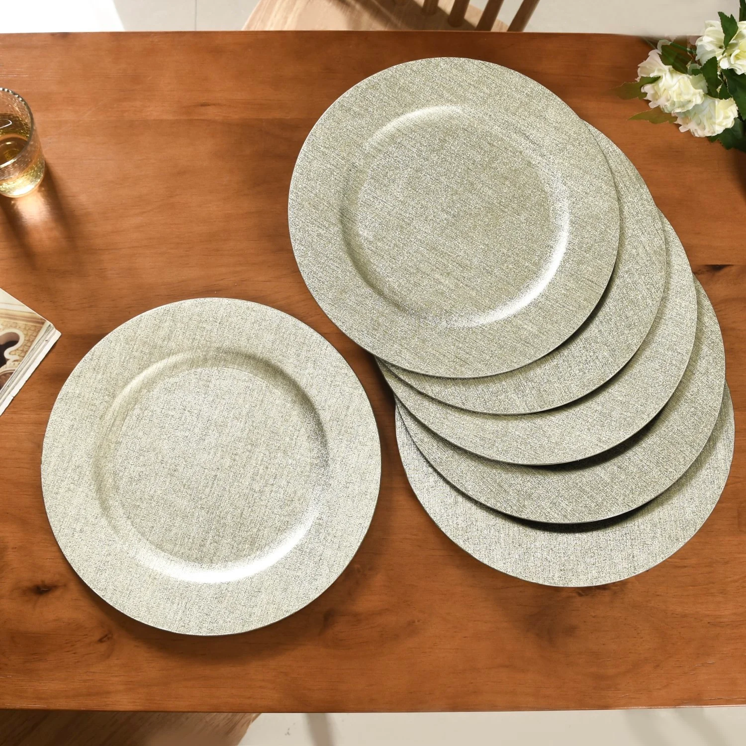 Silver Textured Charger Plate Set Of 6 13 Inch - Image 2
