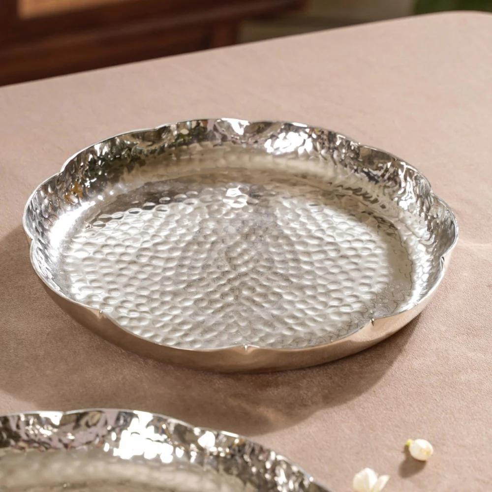 Silver Urli Tray With Flower Shape Set Of 2 - Image 8