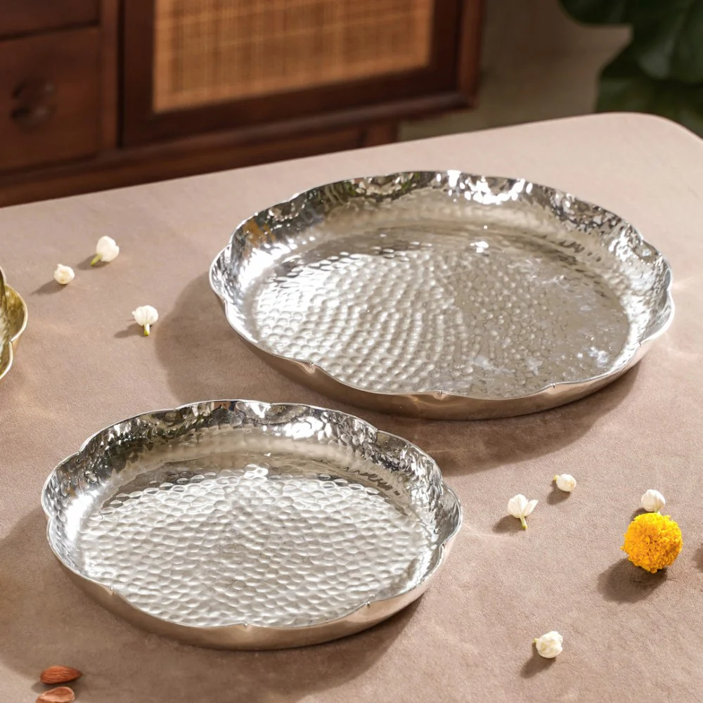 Silver Urli Tray With Flower Shape Set Of 2 - Image 9