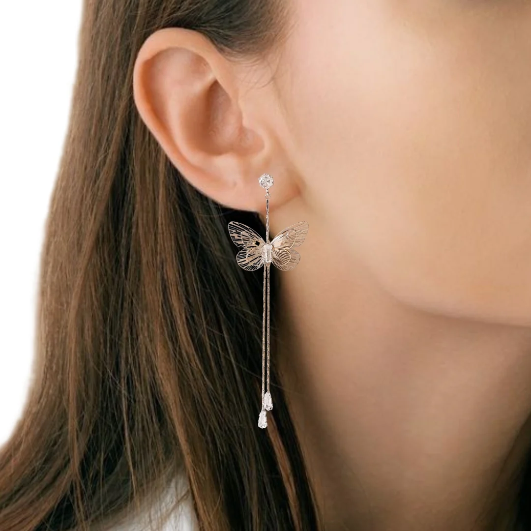 Single Flutter Tassel Silver Earrings - Image 2