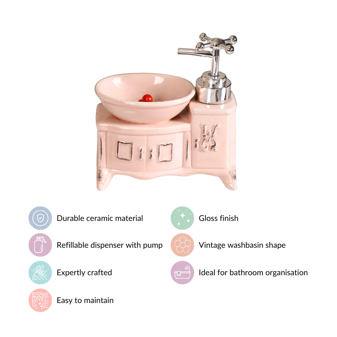 Sink With Tap Ceramic Soap Dispenser Peach - Image 5