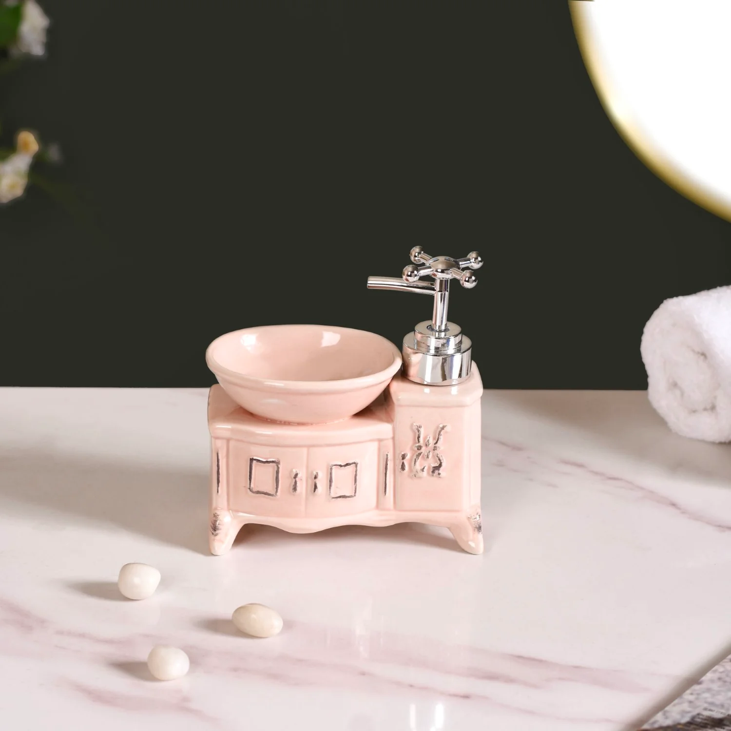 Sink With Tap Ceramic Soap Dispenser Peach - Image 9