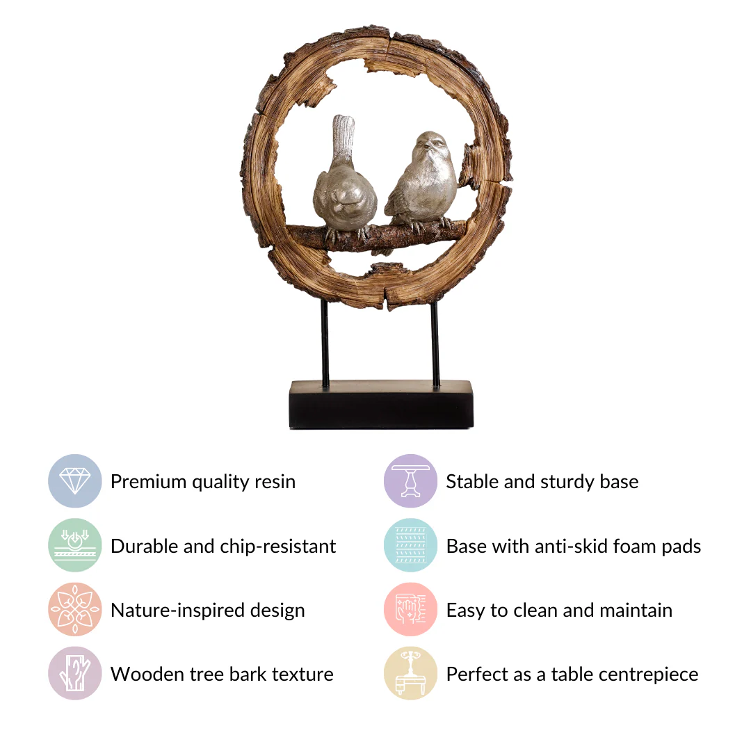 Sitting Birds Resin Sculpture For Home Decor - Image 4