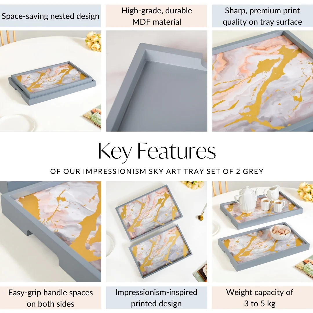 Sky Art Tray Set Of 2 With Matte Gold Foil - Image 5