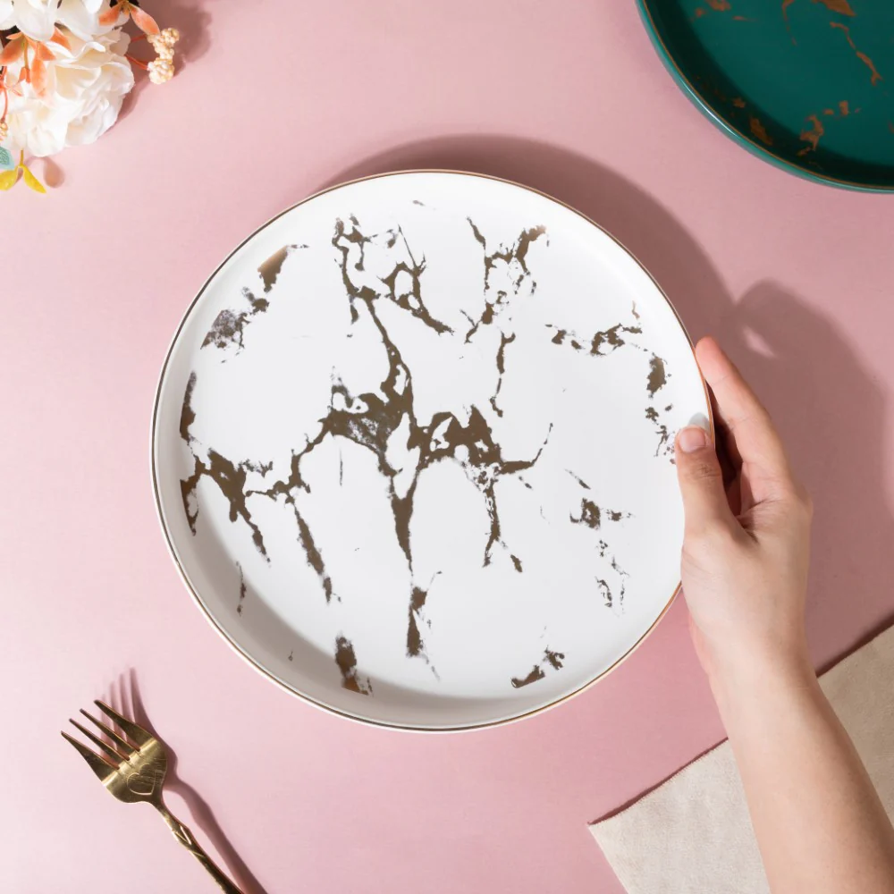 Sleek Marble Dinner Plate White 10 Inch - Image 2