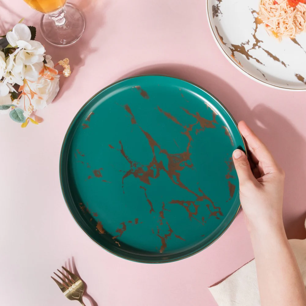 Sleek Marble Dinner Plate Green 10 Inch - Image 2