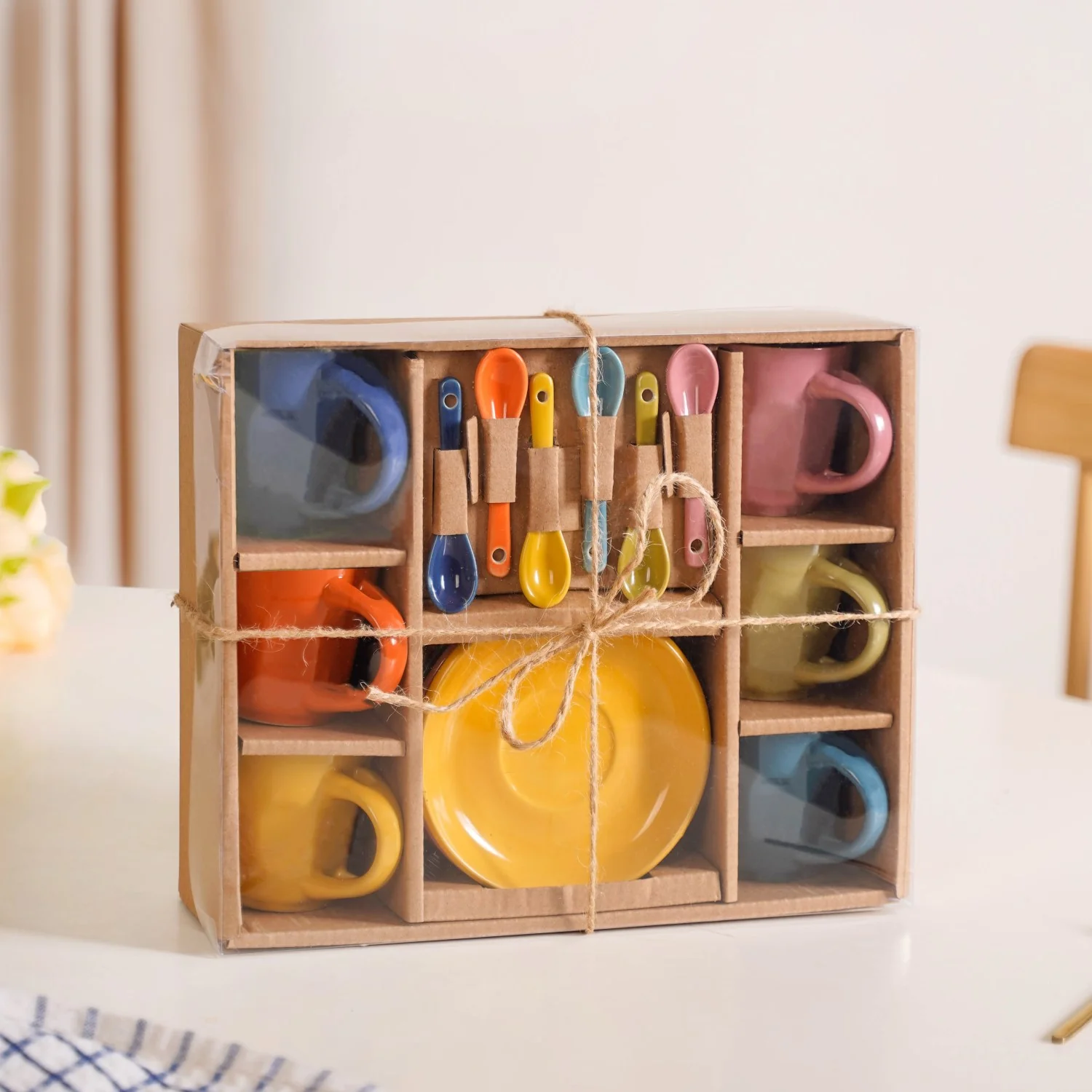 Small Espresso Tea Cup With Saucer And Spoons Set Of 6 Multicolour 100ml - Image 2
