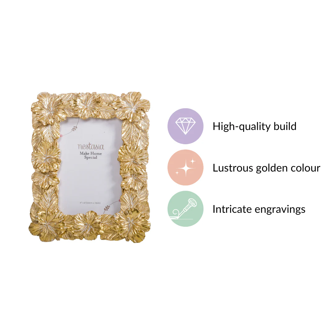 Small Hibiscus Photo Frame Gold 8.5"x6.5" - Image 3