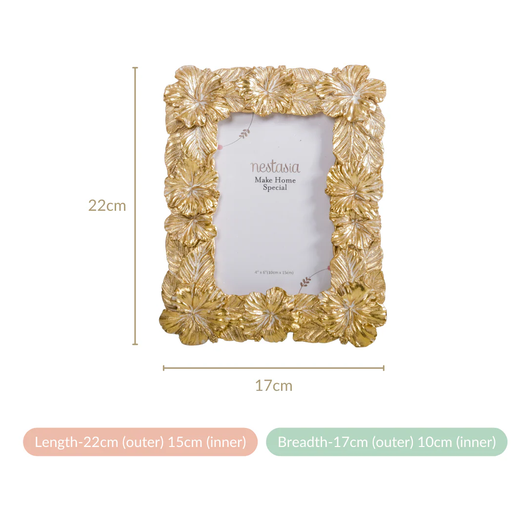 Small Hibiscus Photo Frame Gold 8.5"x6.5" - Image 5