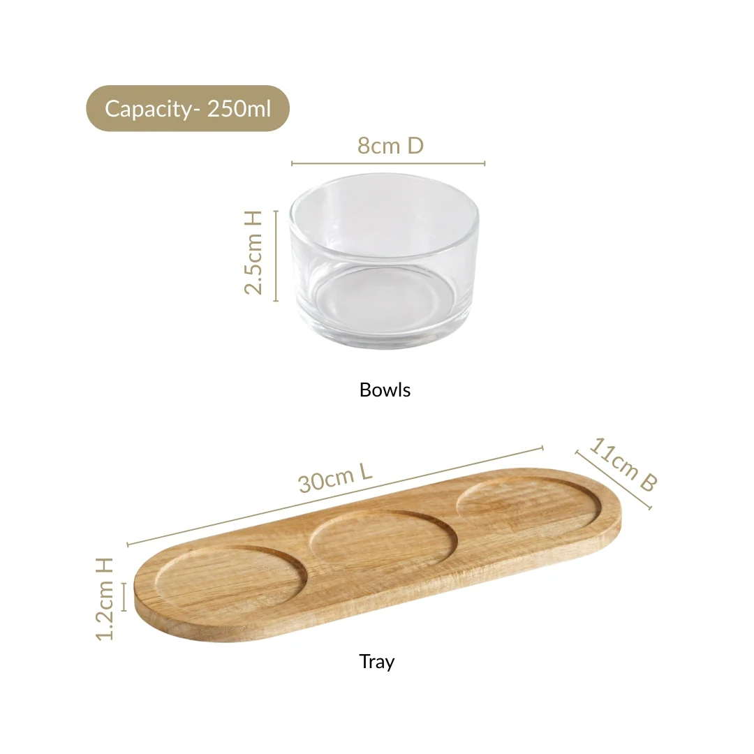 Snack Bowls Set Of 3 With Acacia Wood Tray - Image 4