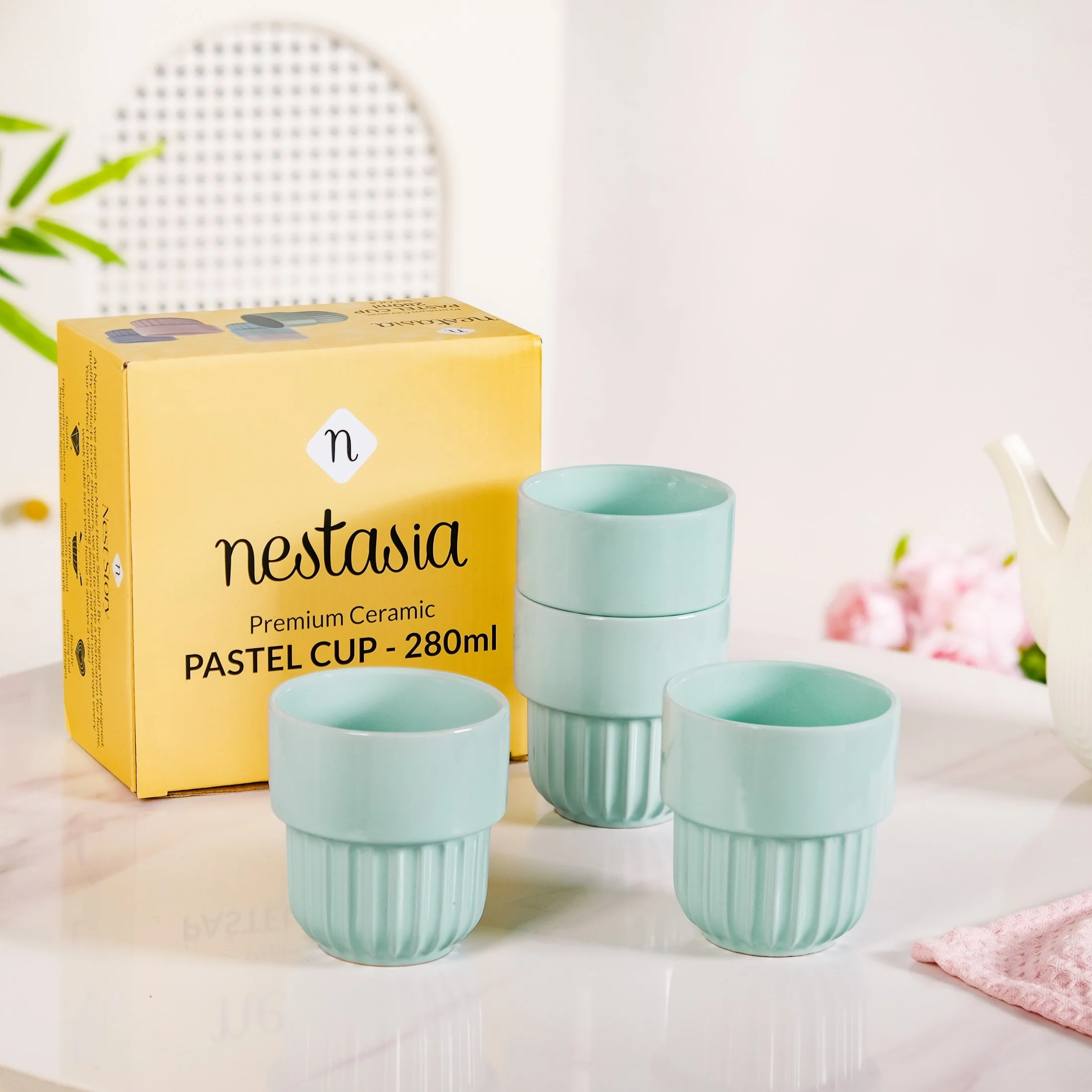Snugsy Mint Blue Stackable Ceramic Cup Set Of 4 280ml - Image 8