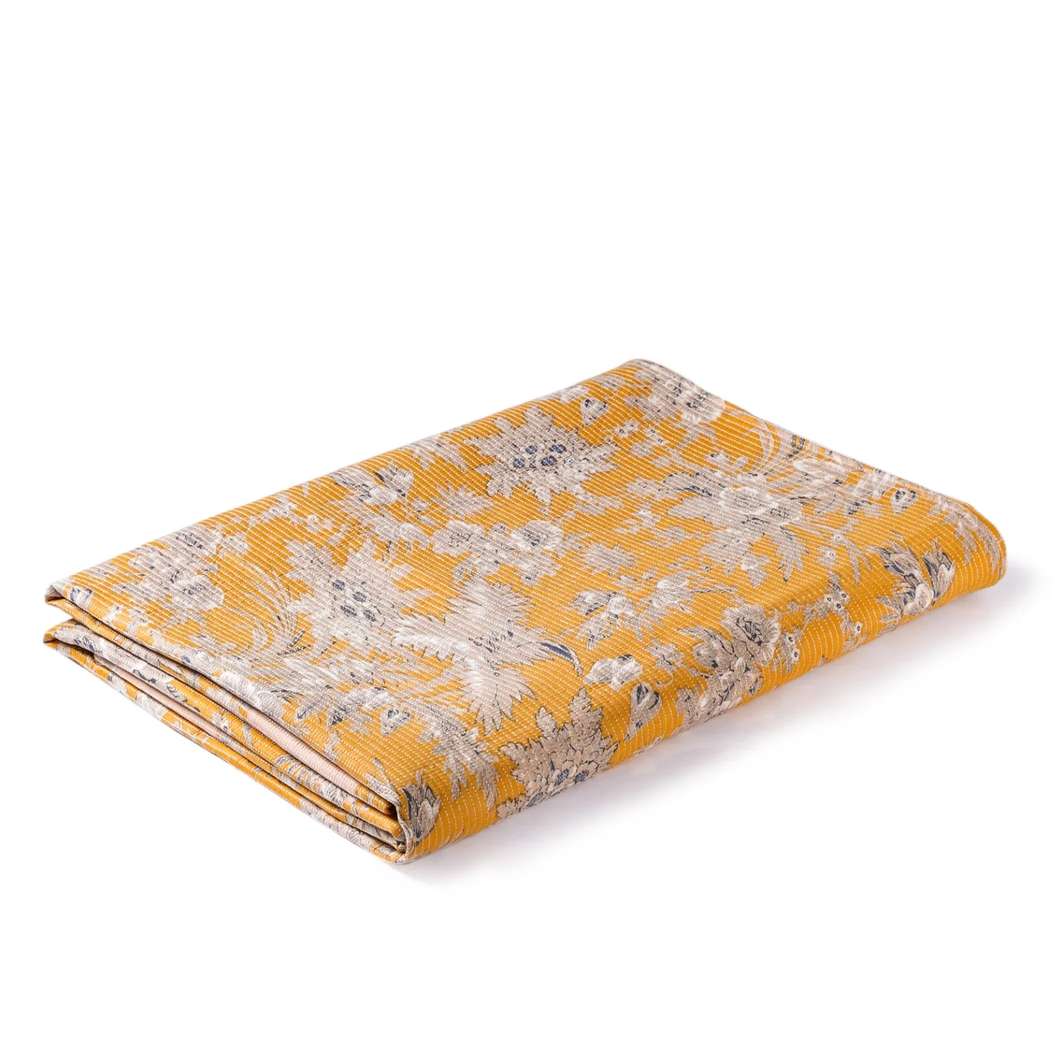 Soft Florals Mustard Yellow Cotton Bedcover 254x221cm - Image 2