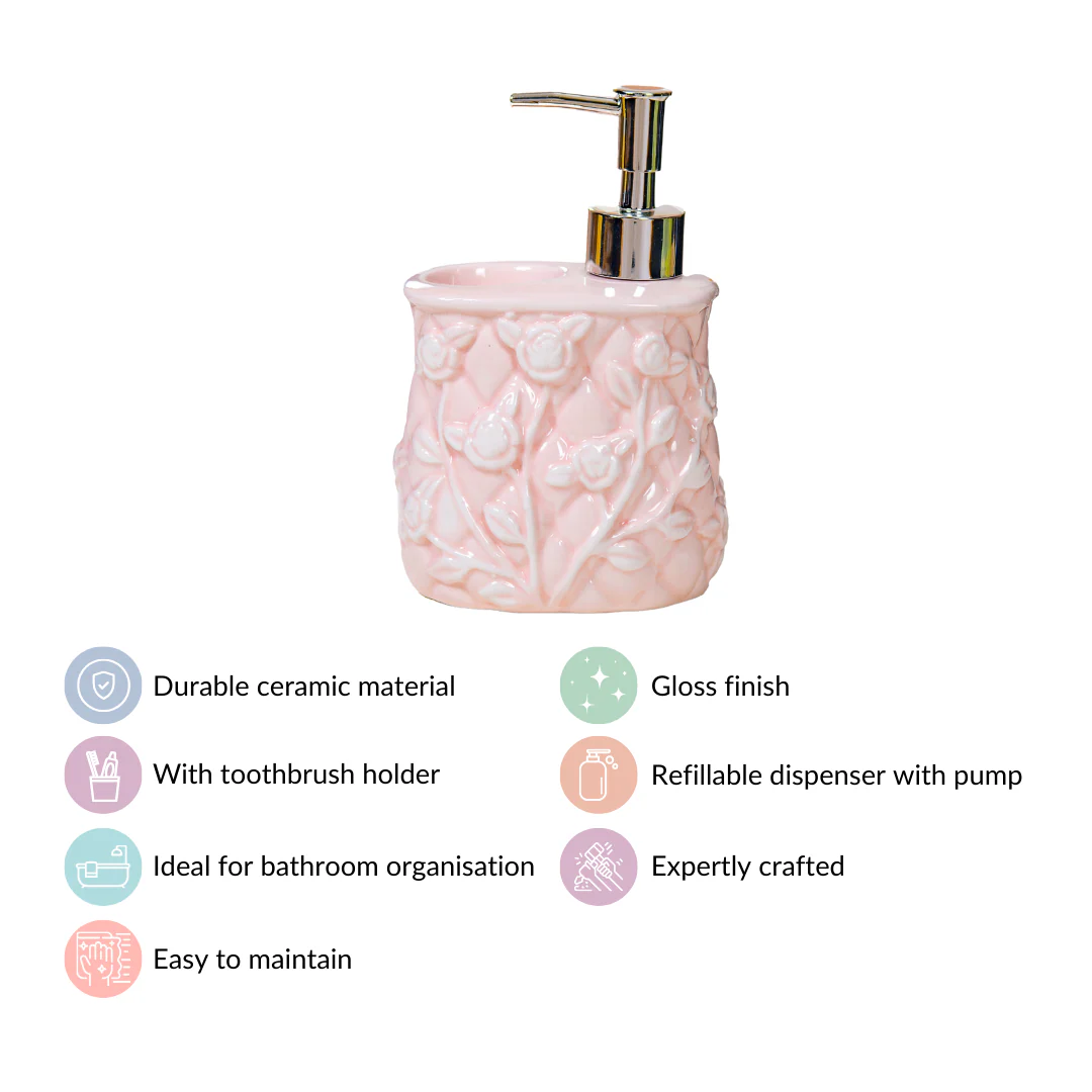 Soft Girl Vintage Floral Ceramic Dispenser With Holder Pink - Image 5