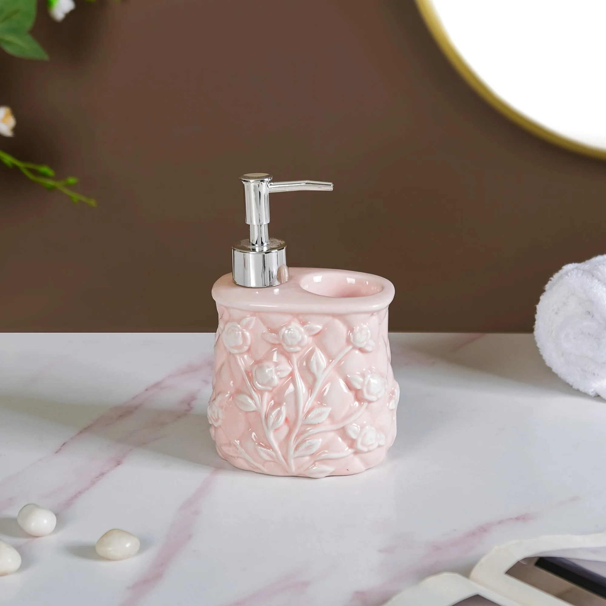 Soft Girl Vintage Floral Ceramic Dispenser With Holder Pink - Image 6