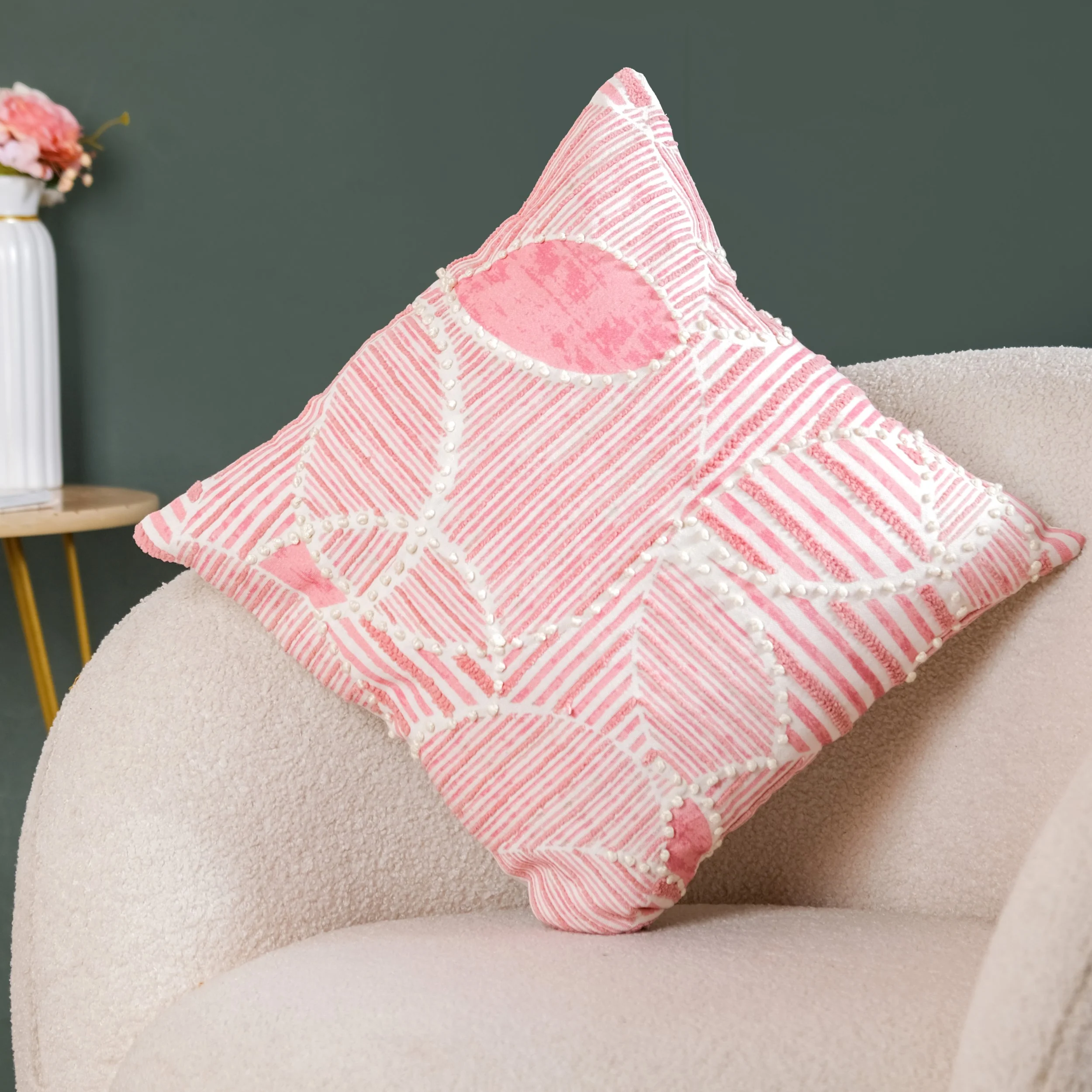 Soft Pink Embroidered Couch Cushion Cover 40x40 cm - Image 2