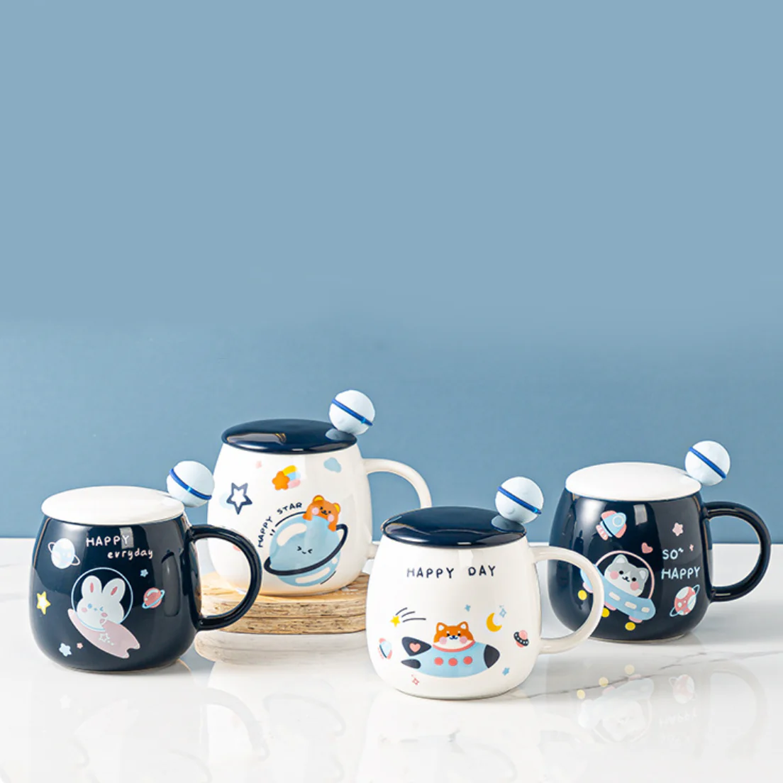 Space Animal Cup With Lid and Spoon
