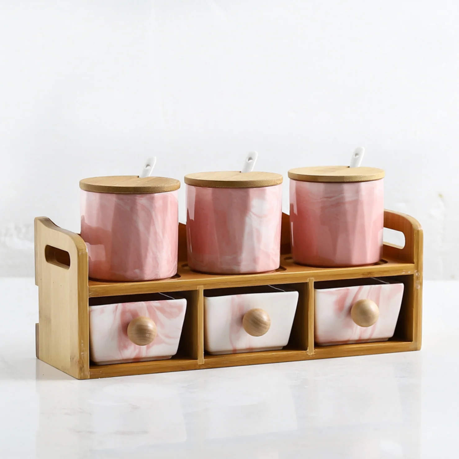 CHICERAMIC Marble Spice Box with Drawers - Pink