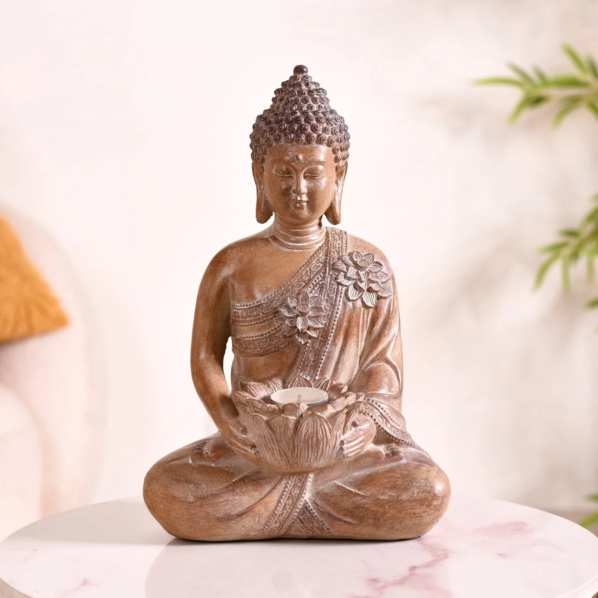 Spiritual Lotus Buddha Showpiece With Tealight Holder - Image 6