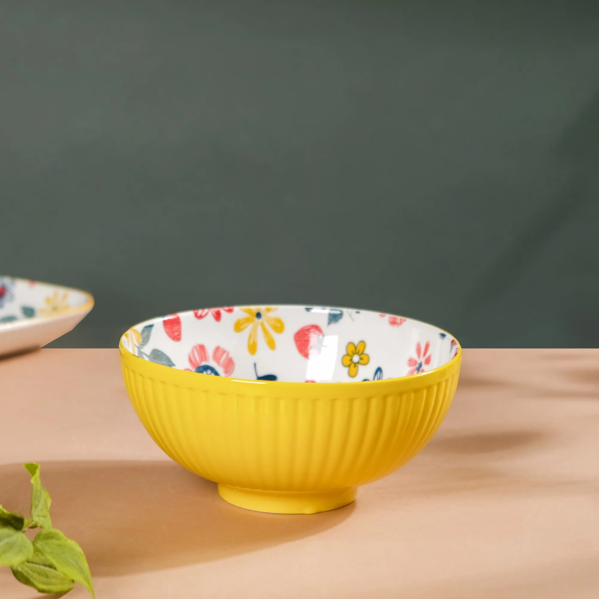 Spring Floral Ceramic Ribbed Serving Bowl 8 Inch - Image 5