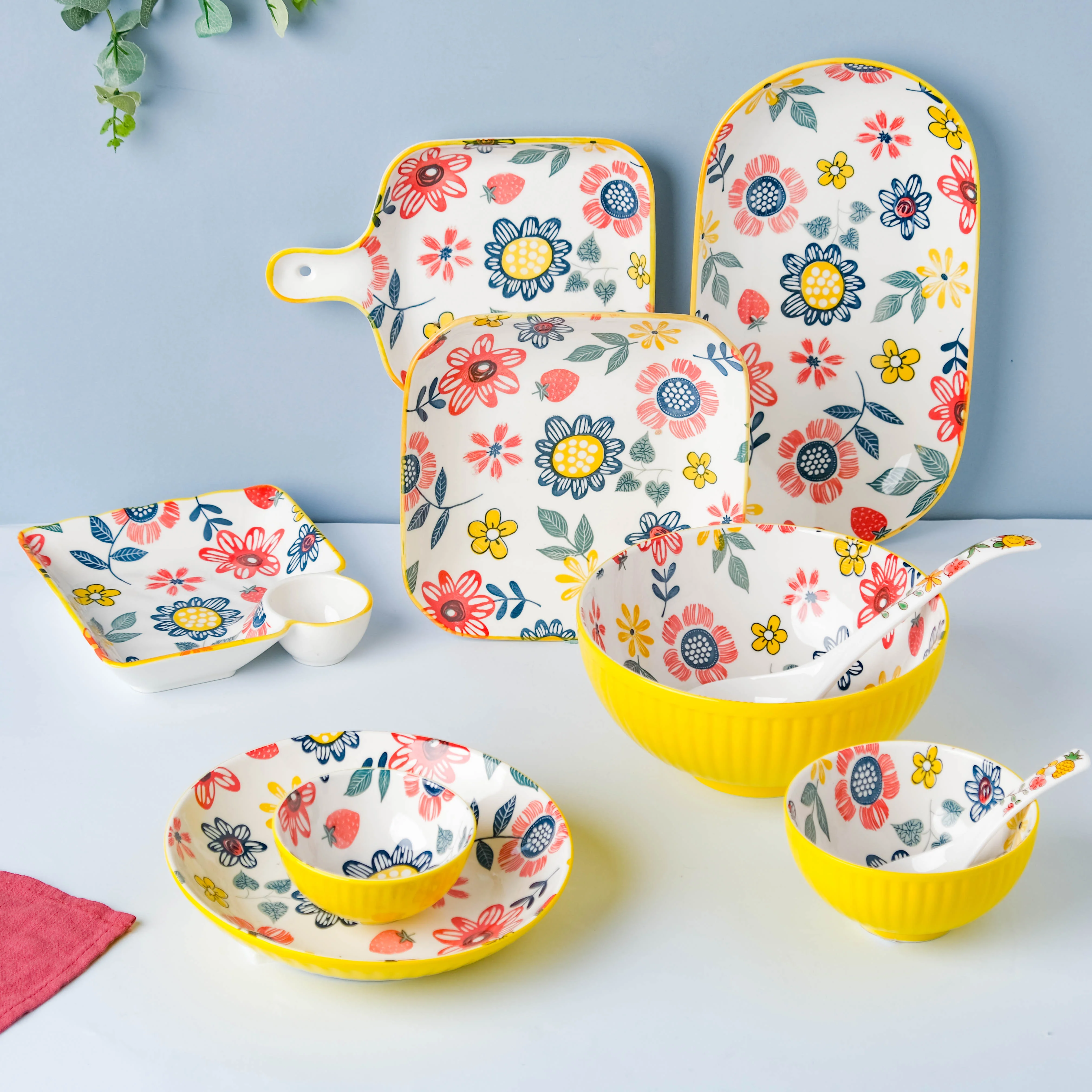 Spring Floral Ceramic Ribbed Serving Bowl 8 Inch - Image 7