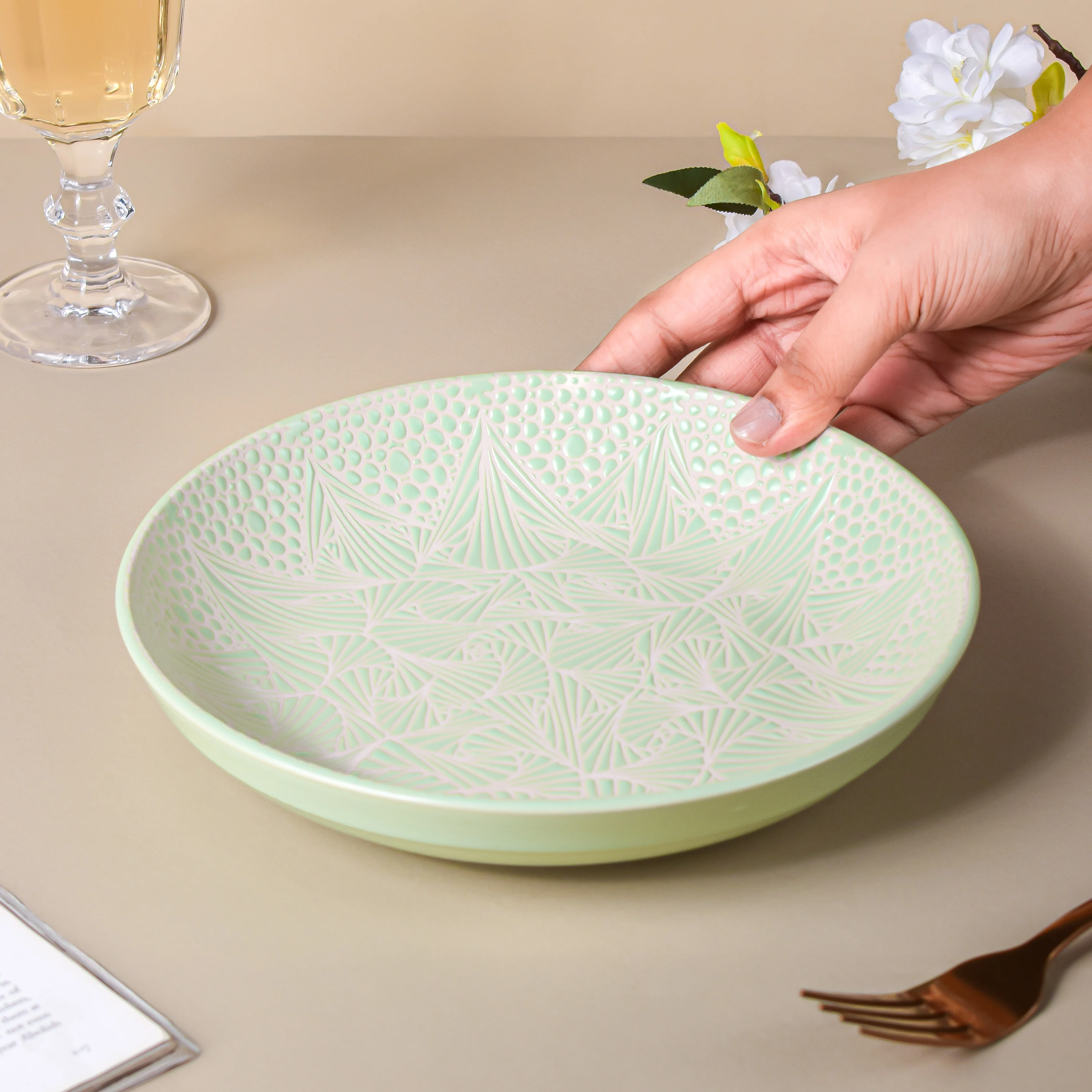 Springfield Green Textured Pasta Plate 8 Inch - Image 2