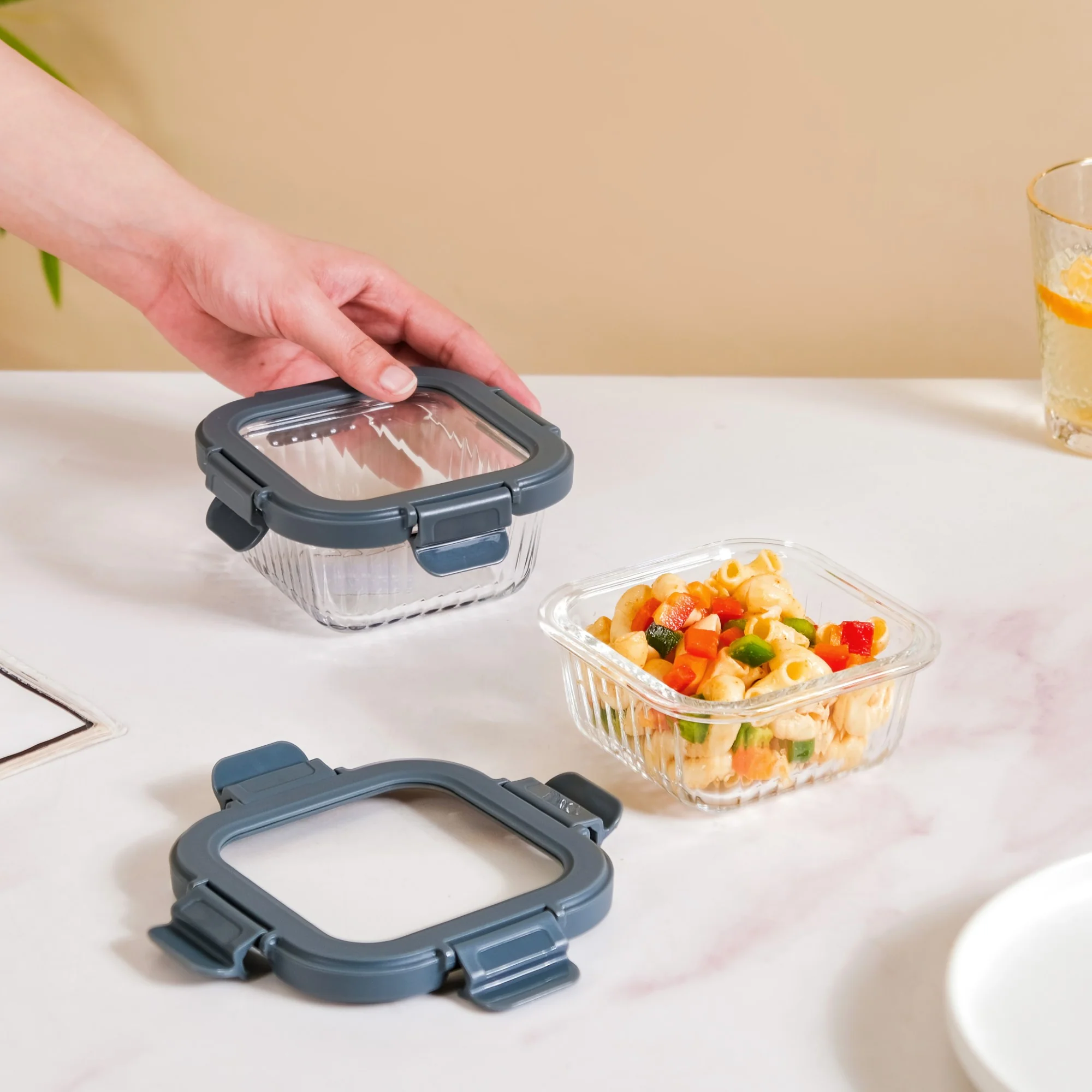 Square Airtight Microwave Safe Glass Lunch Box Set Of 2 300ml - Image 2