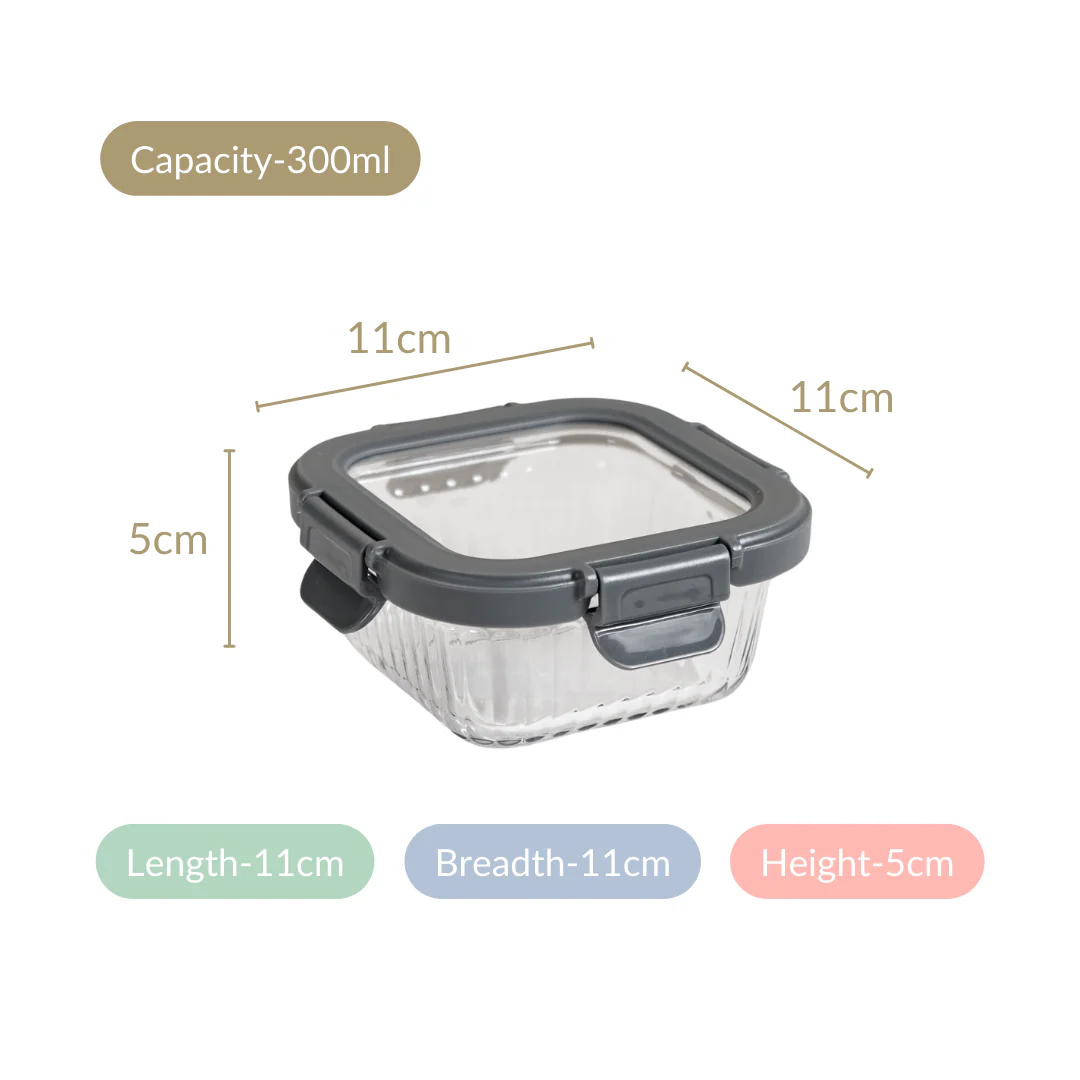 Square Airtight Microwave Safe Glass Lunch Box Set Of 2 300ml - Image 5