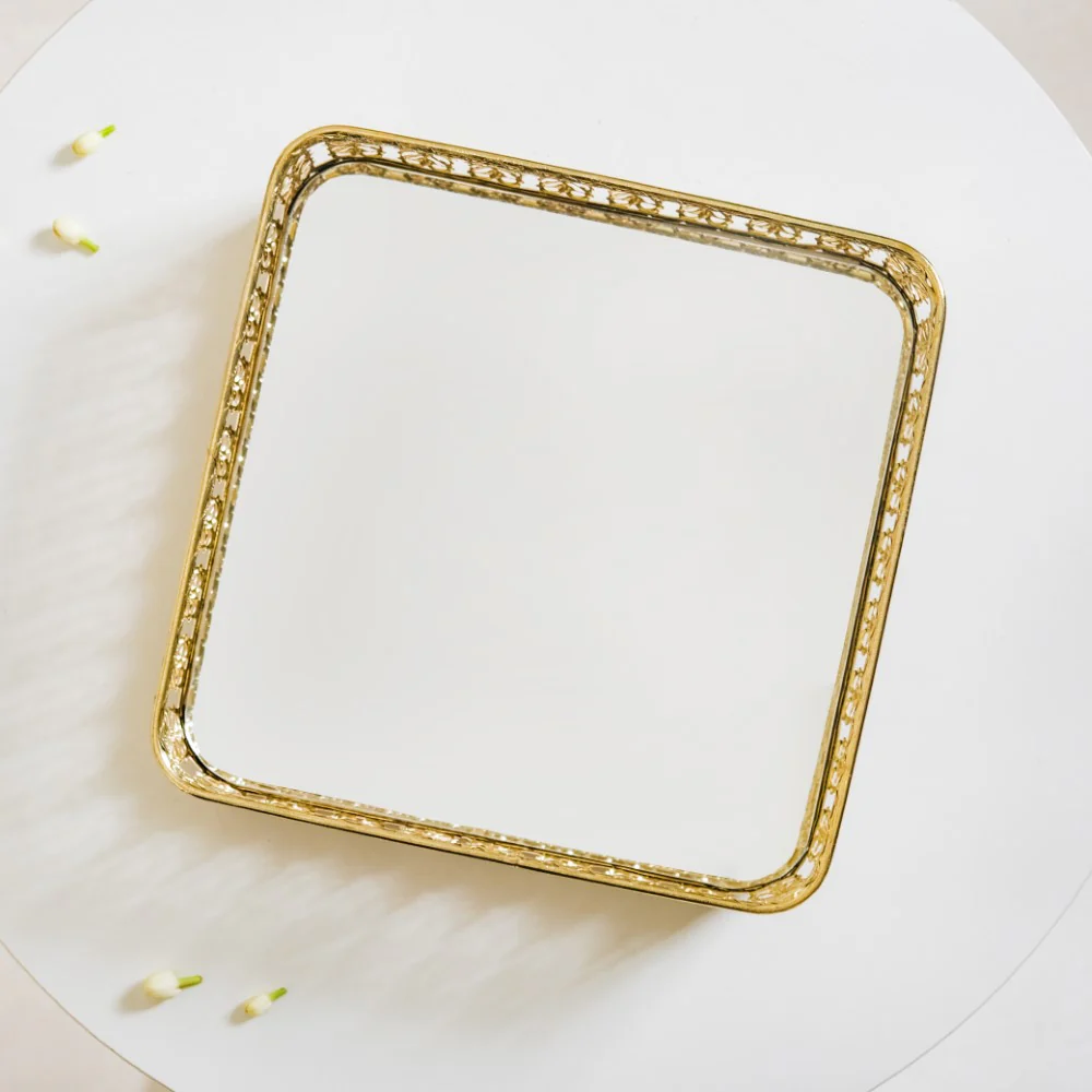 Square Decorative Mirror Tray Gold Large - Image 16