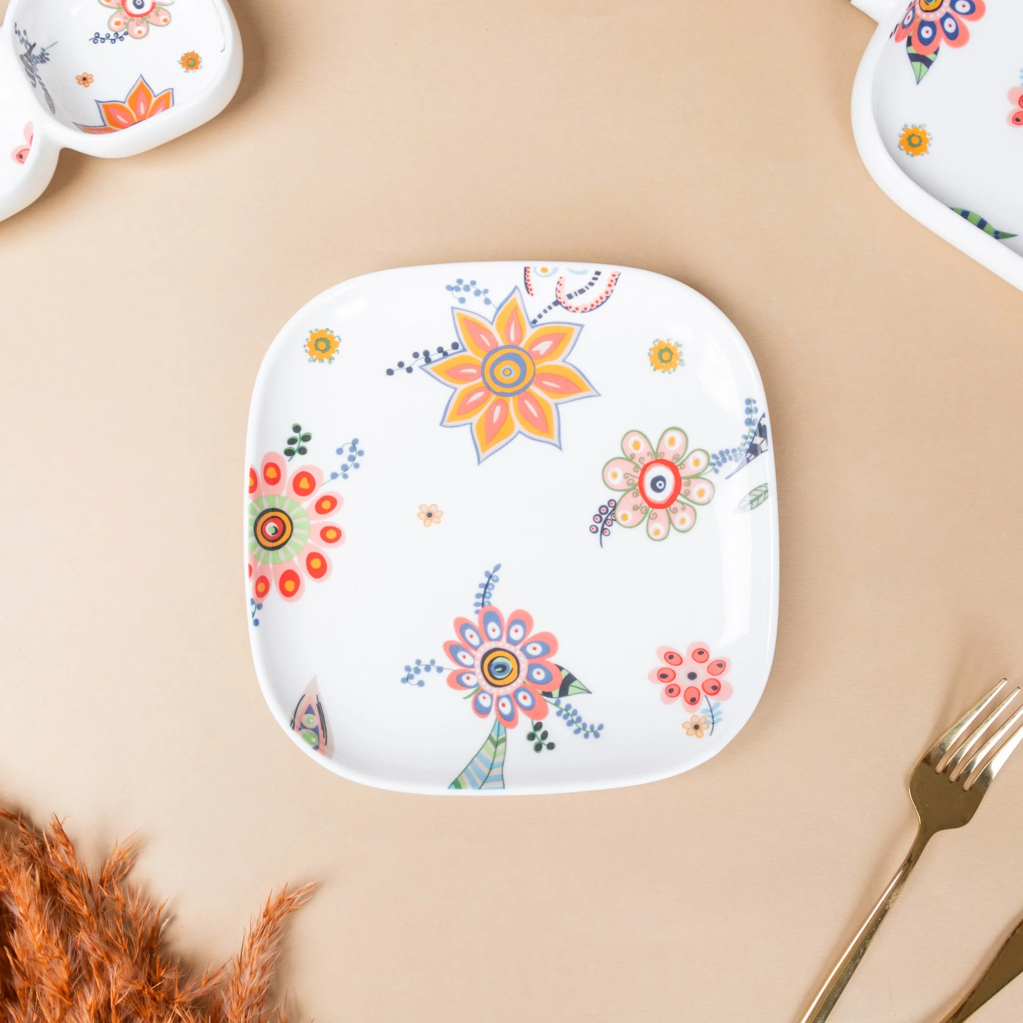 Square Snack Plate Floral - Image 3