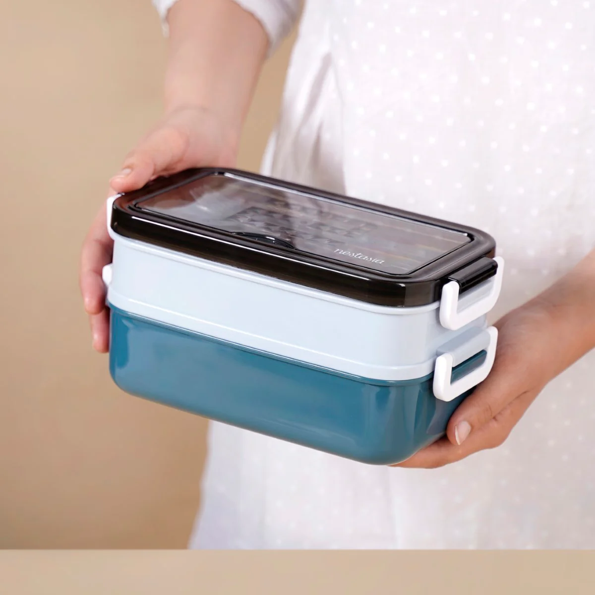 Stackable Insulated Lunch Box With Cutlery Blue 1050ml - Image 14